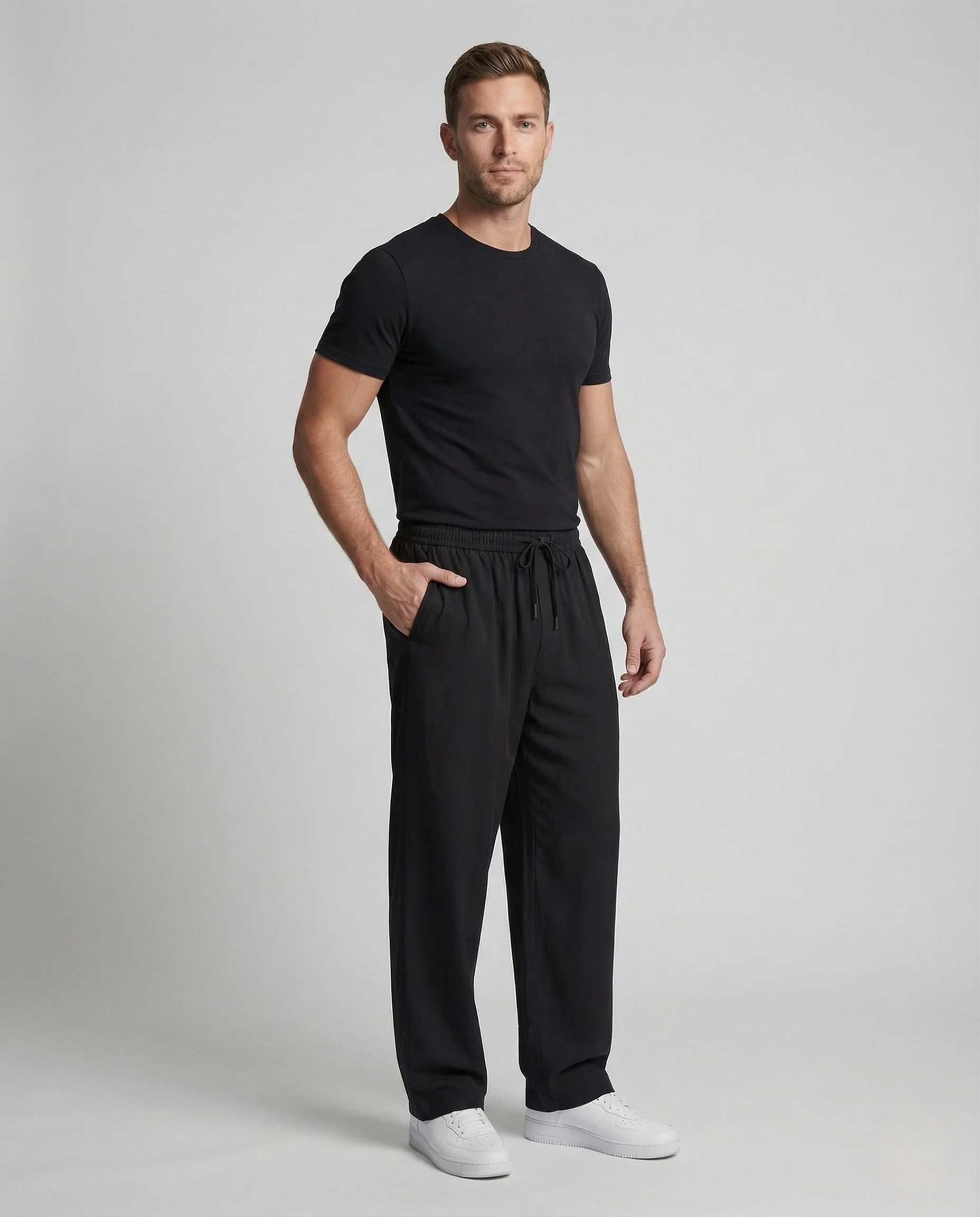 Herren Freizeit Hose Weit mit Elastischem Bund