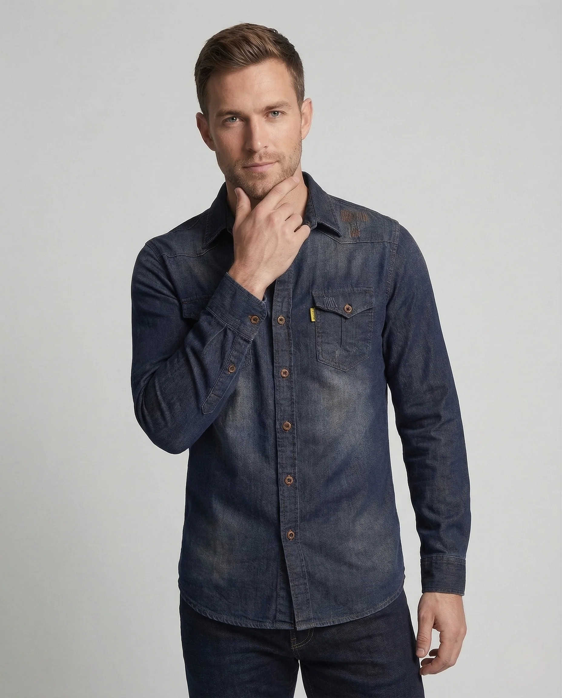 Herren Jeanshemd Slim Brusttaschen - Image 2