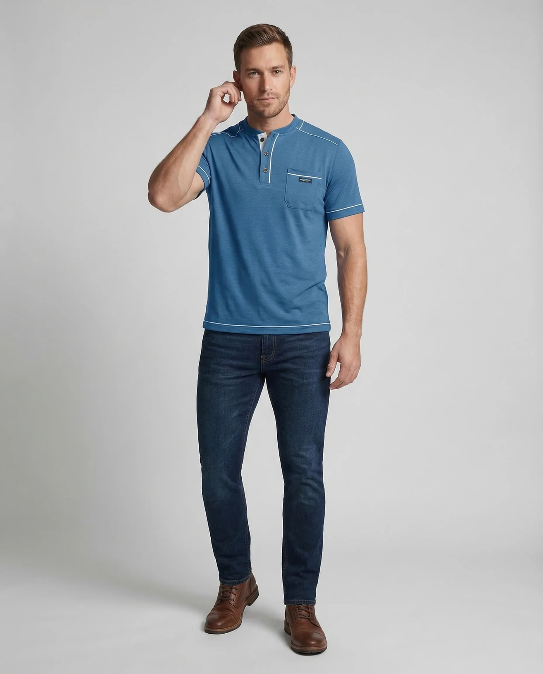 Herren Poloshirt Kurzarm Stehkragen Brusttasche