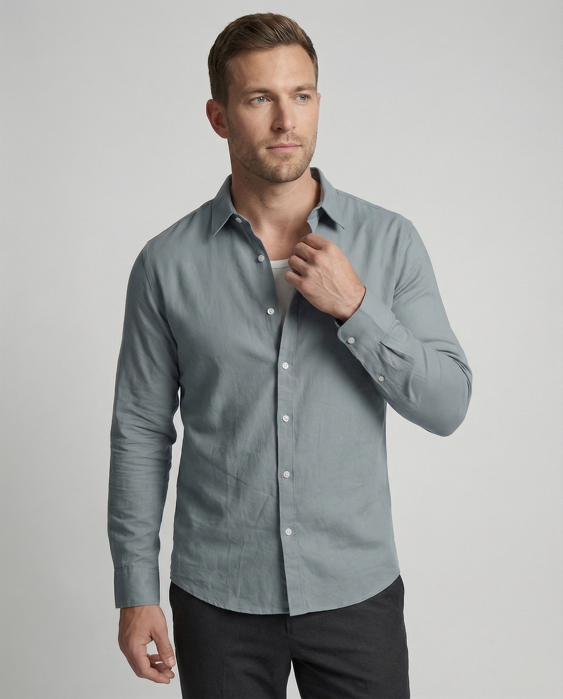 Herren Langarmhemd Leinen Mix - Image 6