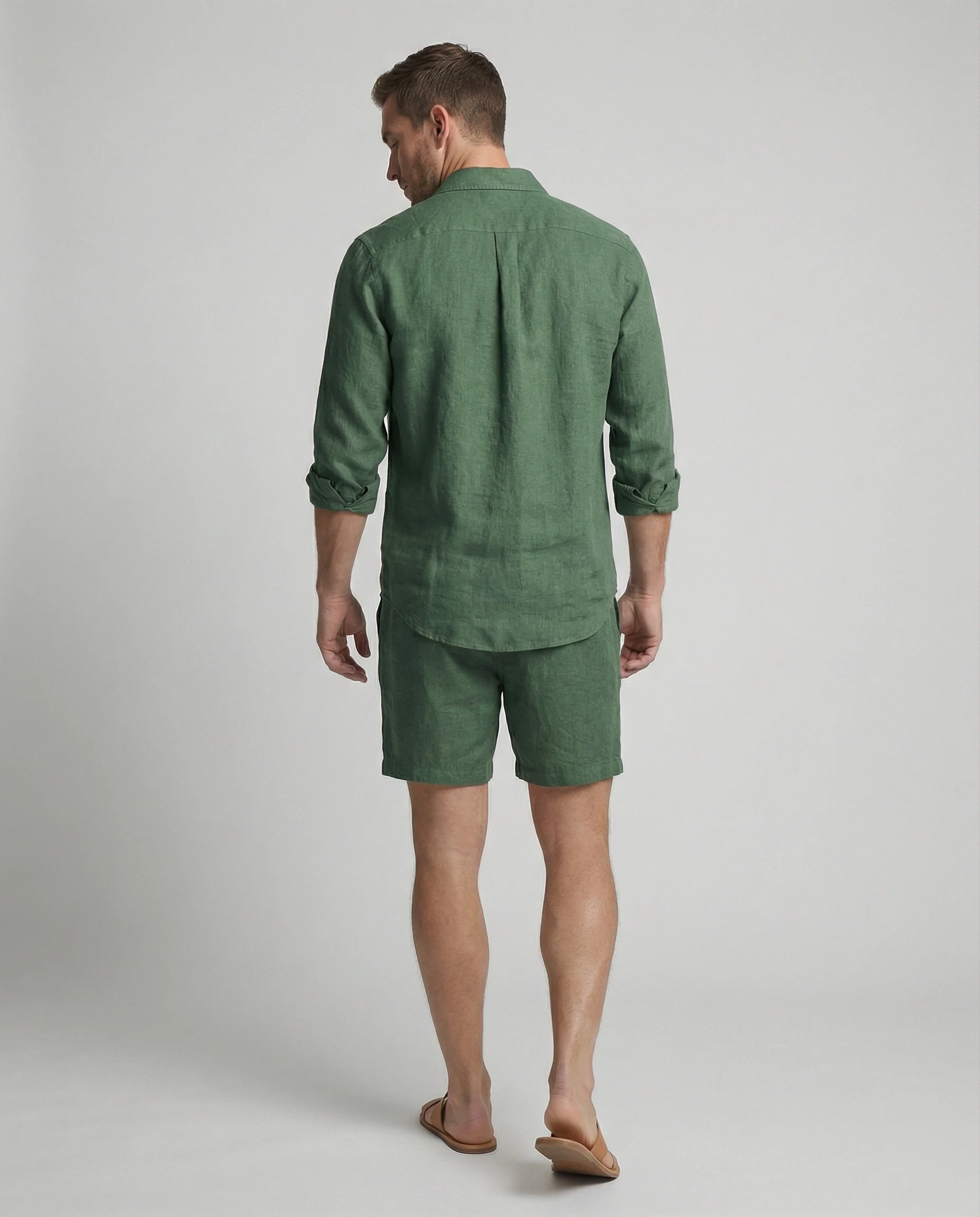 Zweiteiler Set Herren aus Leinen Hemd und Shorts - Image 2