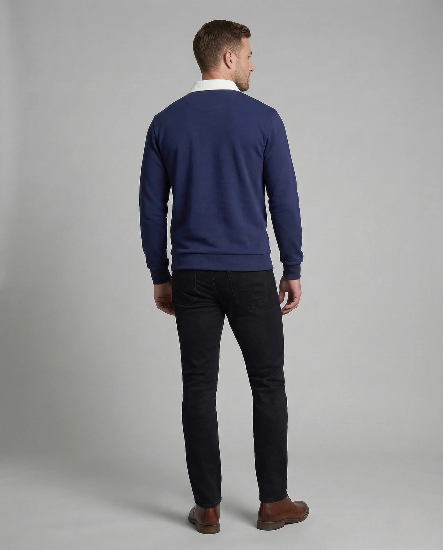 Herren Poloshirt Sweatshirt mit Kontrastkragen - Image 4