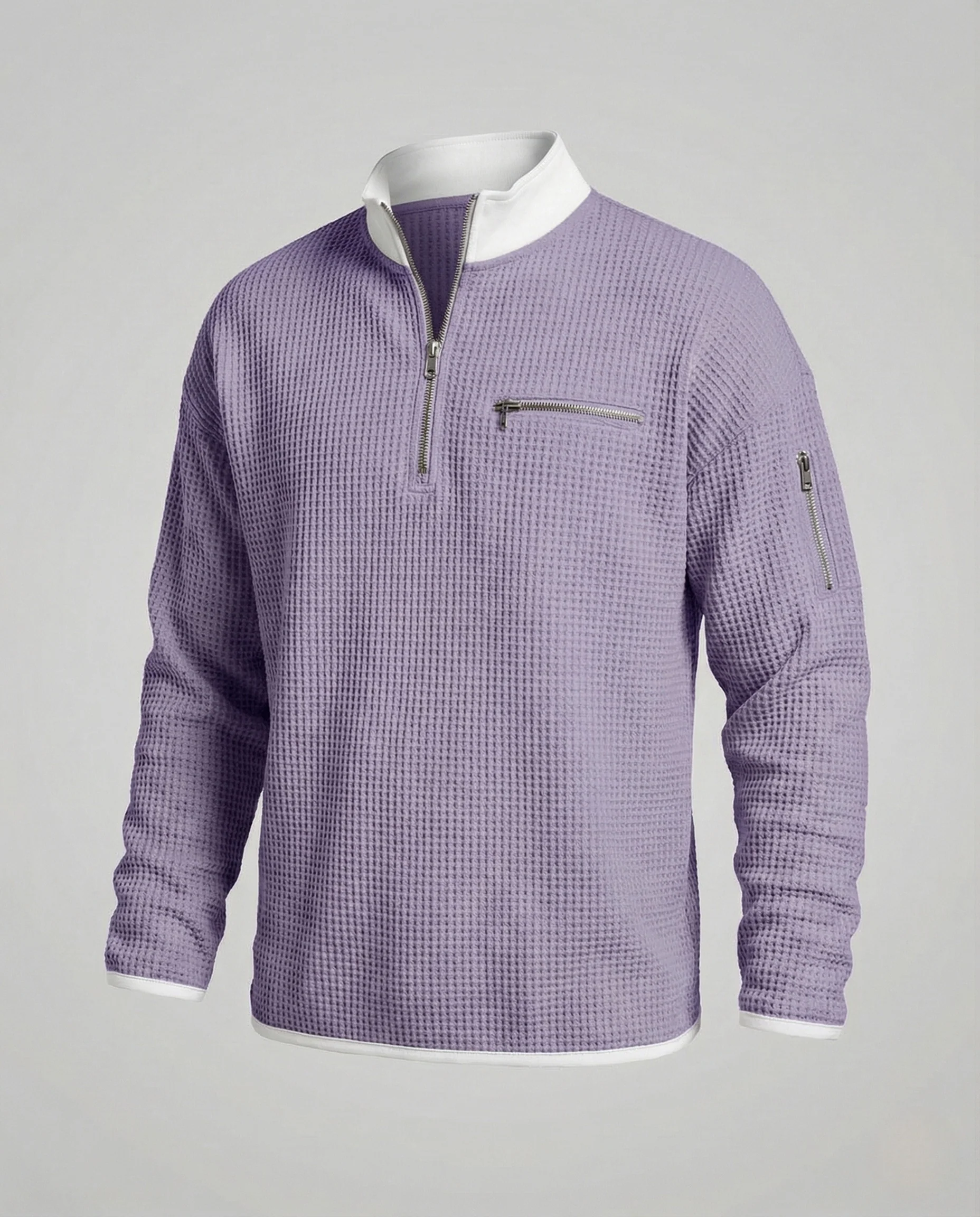 Herren Waffelstrick Sweatshirt Halb Reißverschluss - Image 10