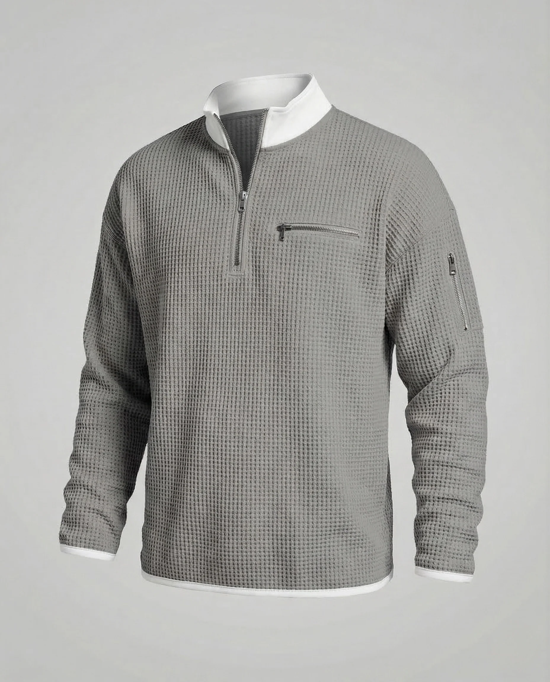 Herren Waffelstrick Sweatshirt Halb Reißverschluss - Image 13