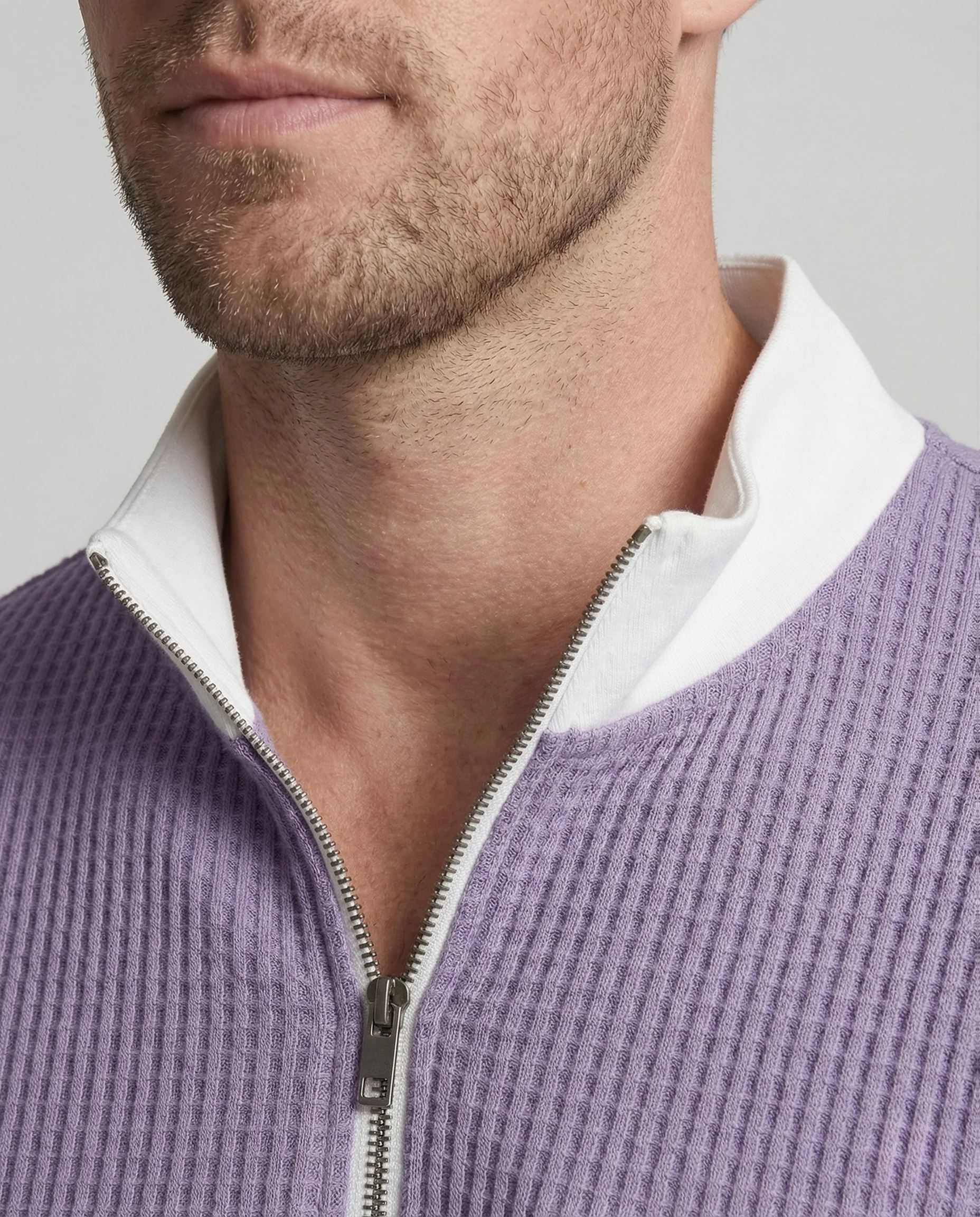 Herren Waffelstrick Sweatshirt Halb Reißverschluss - Image 3