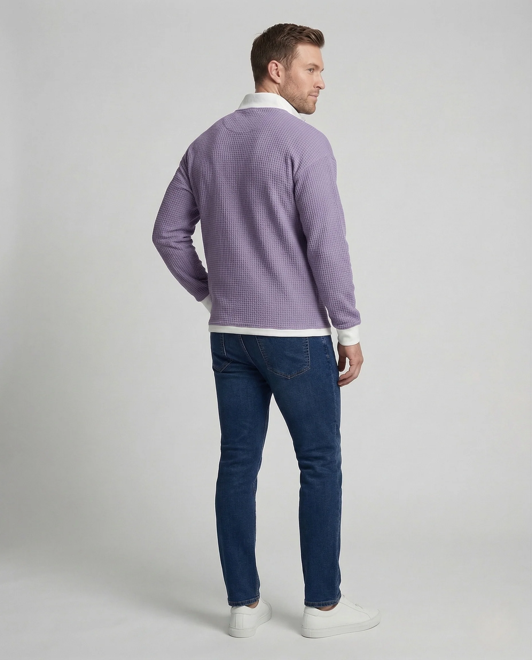 Herren Waffelstrick Sweatshirt Halb Reißverschluss - Image 4