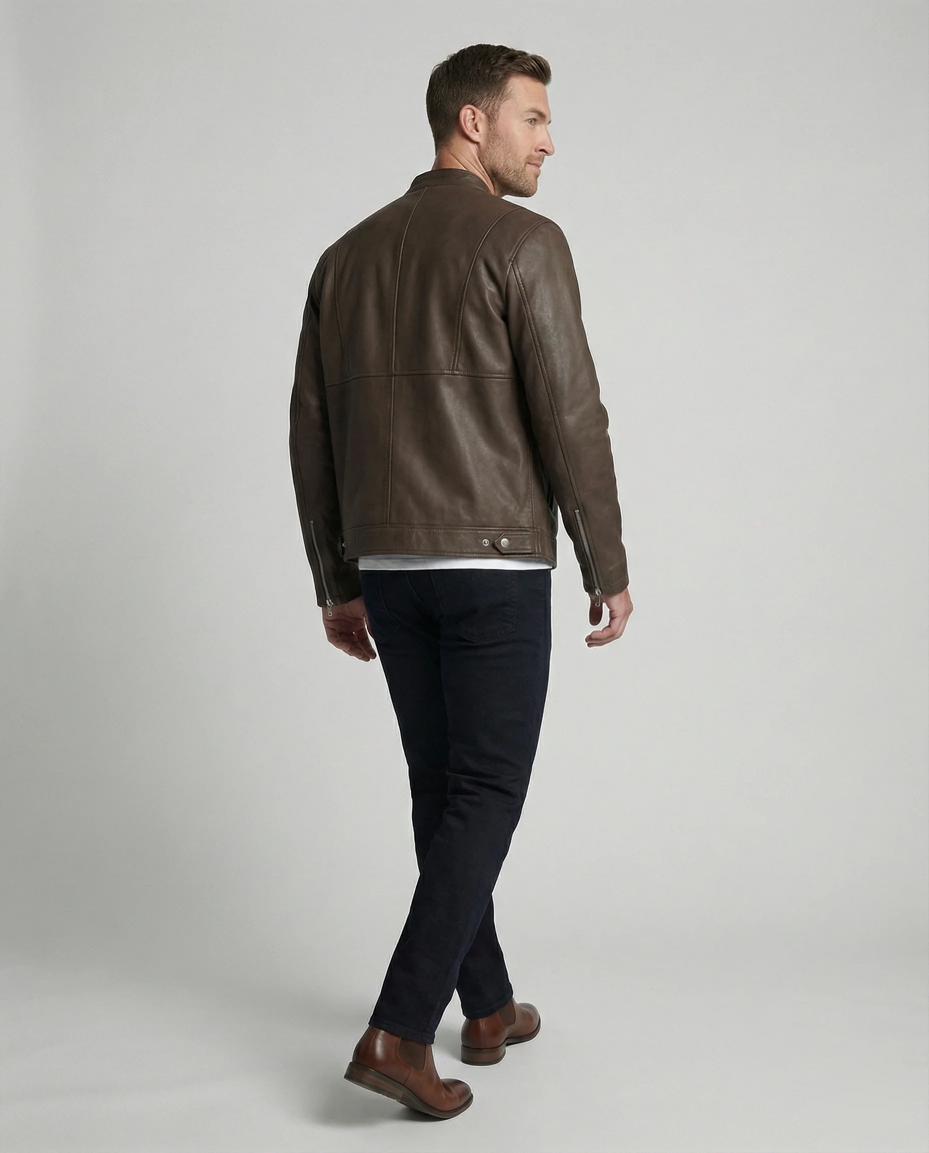 Herren Bomber Lederjacke Stehkragen - Image 3