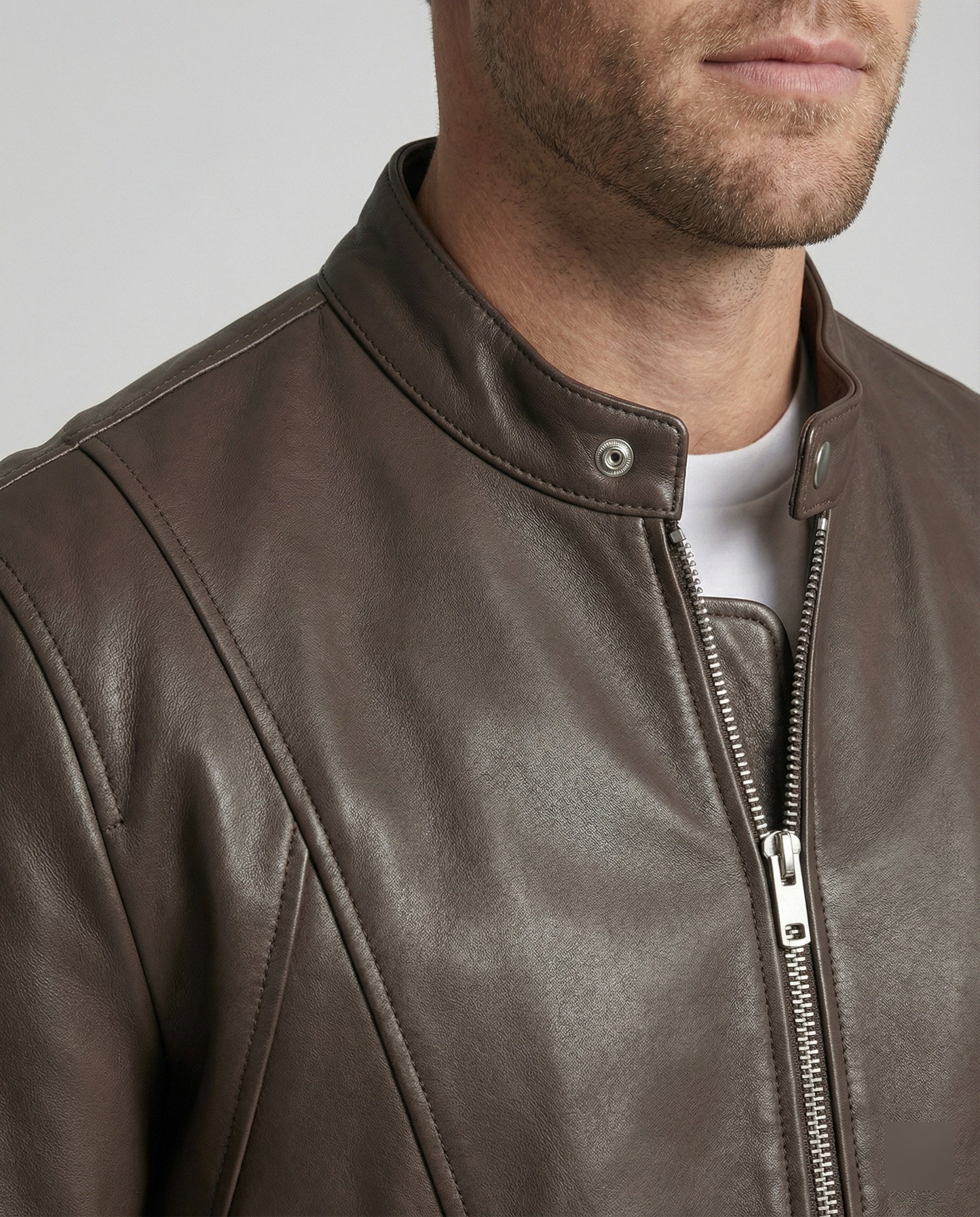 Herren Bomber Lederjacke Stehkragen - Image 4