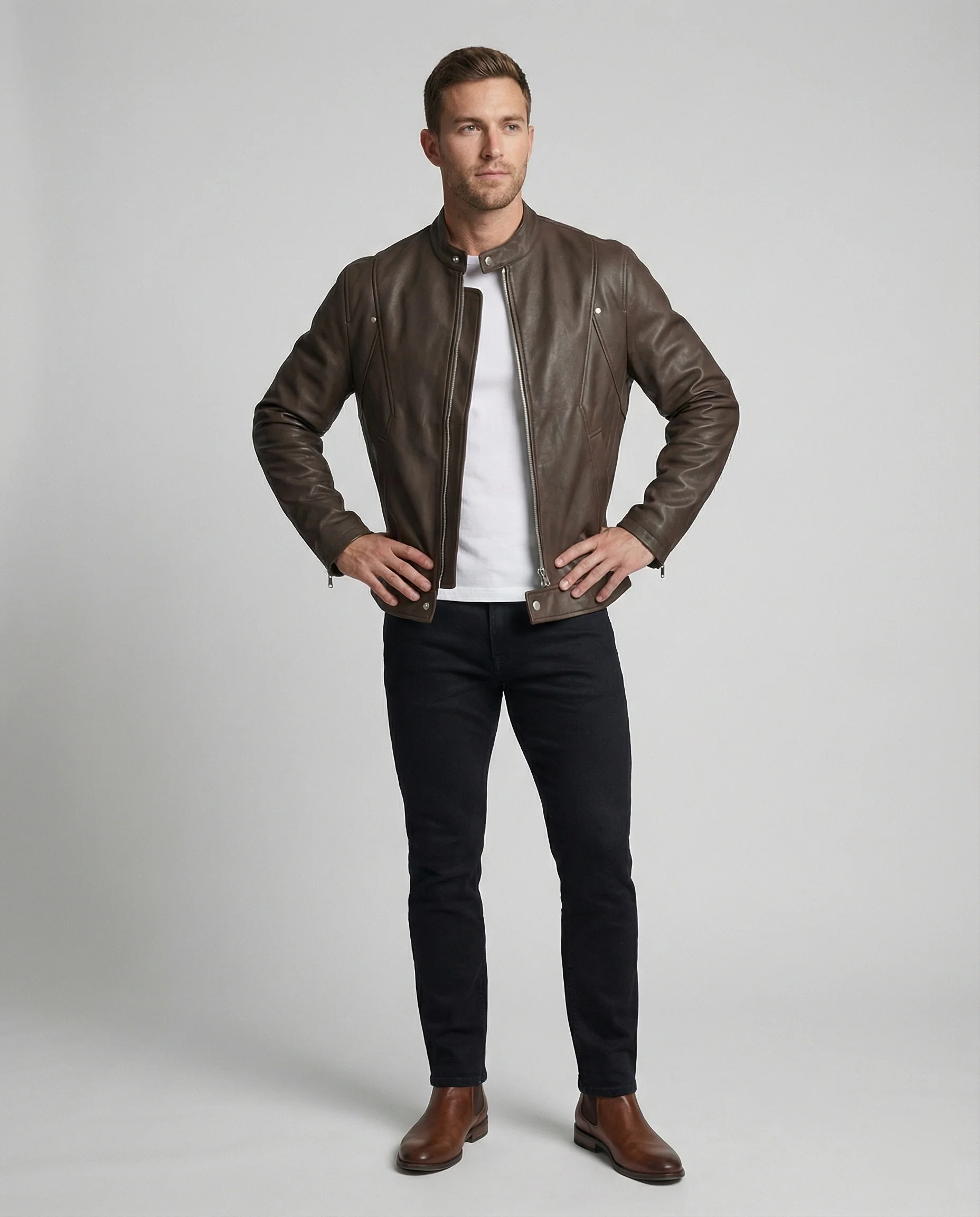 Herren Bomber Lederjacke Stehkragen - Image 5