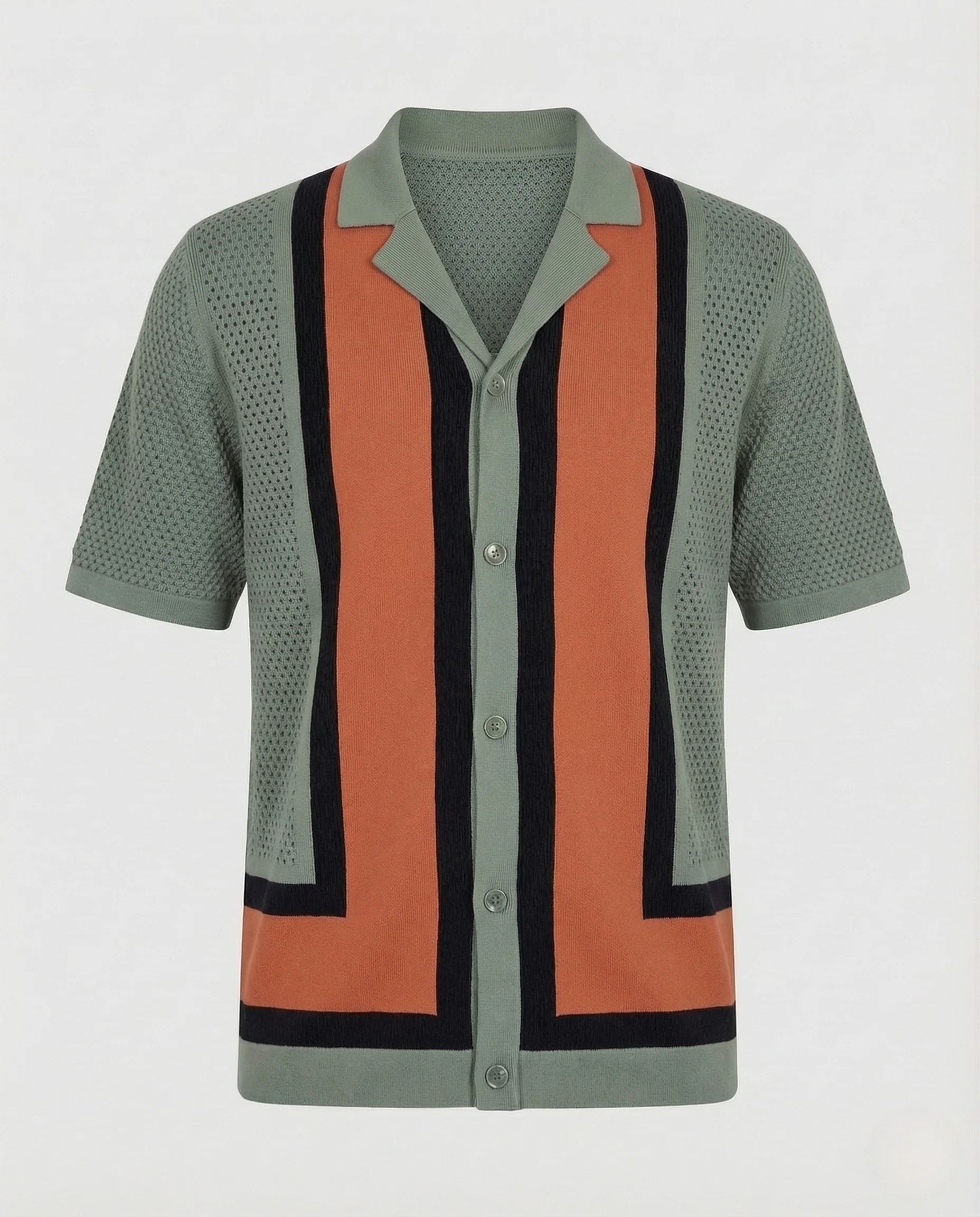 Herren Kurzarm Strickhemd mit Reverskragen und Netzstruktur - Image 6