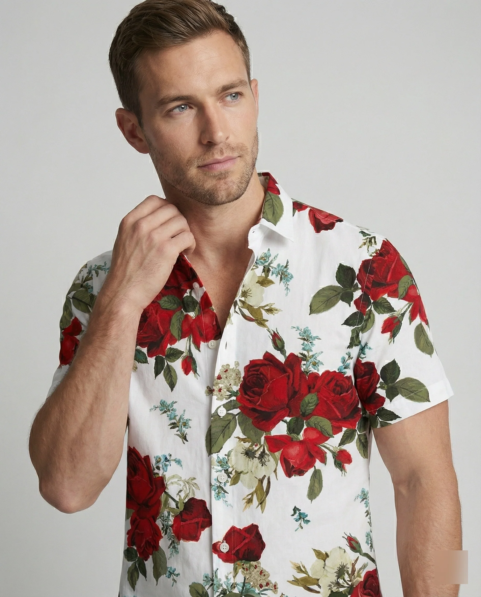 Kurzarmhemd Herren Blumenmuster Leinenoptik - Image 10