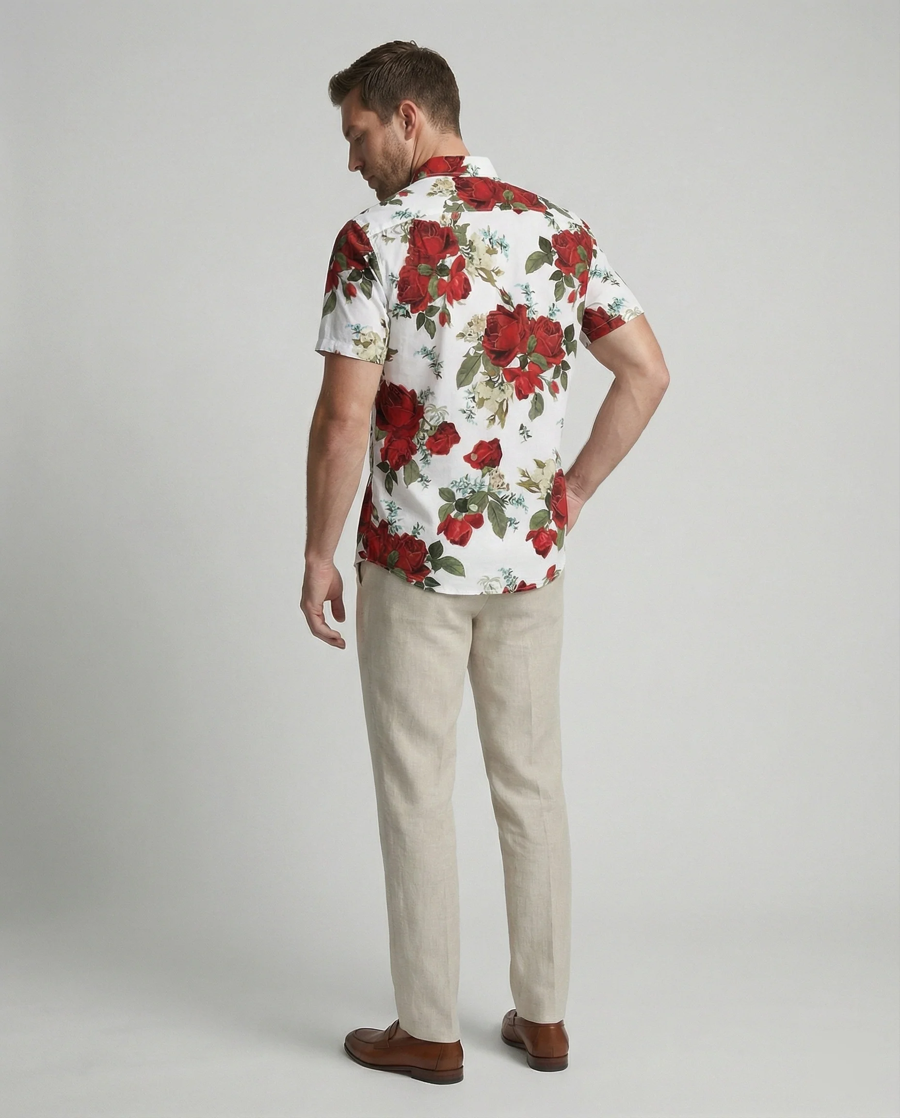 Kurzarmhemd Herren Blumenmuster Leinenoptik - Image 3