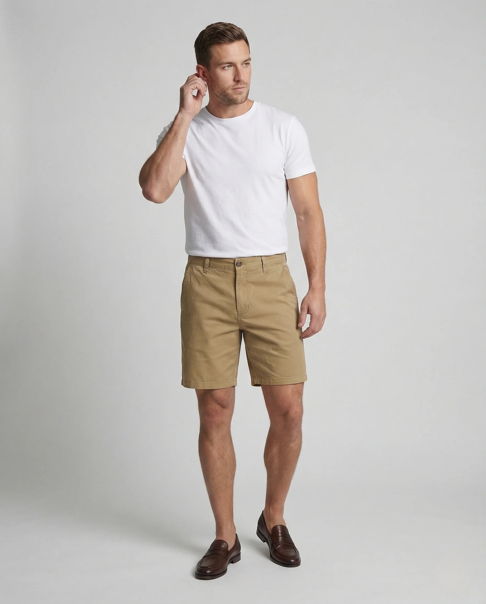 Herren Chino Bermuda mit Gürtelschlaufen & Eingrifftaschen
