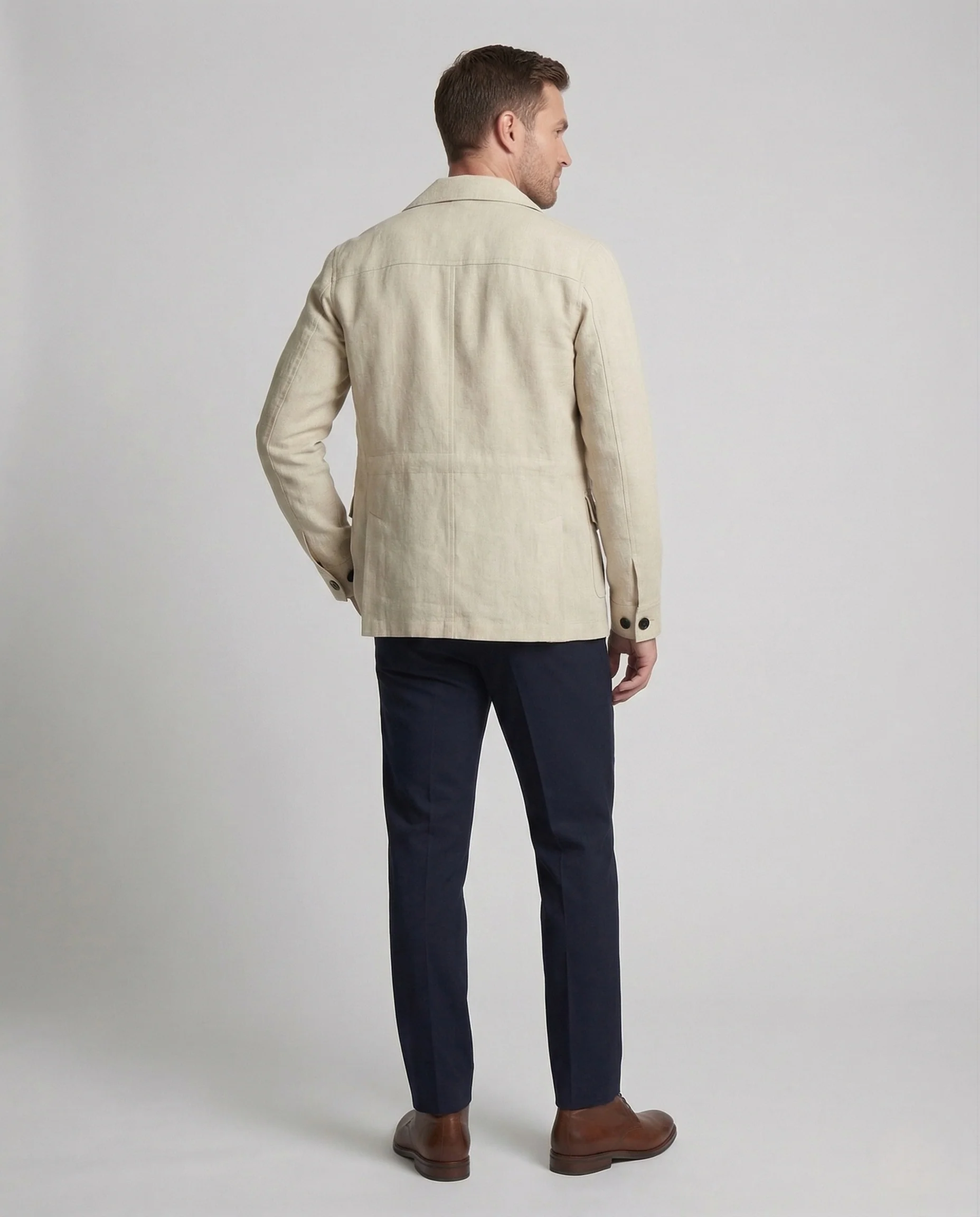 Herren Leinen Safarijacke Leicht mit Vier Pattentaschen - Image 4