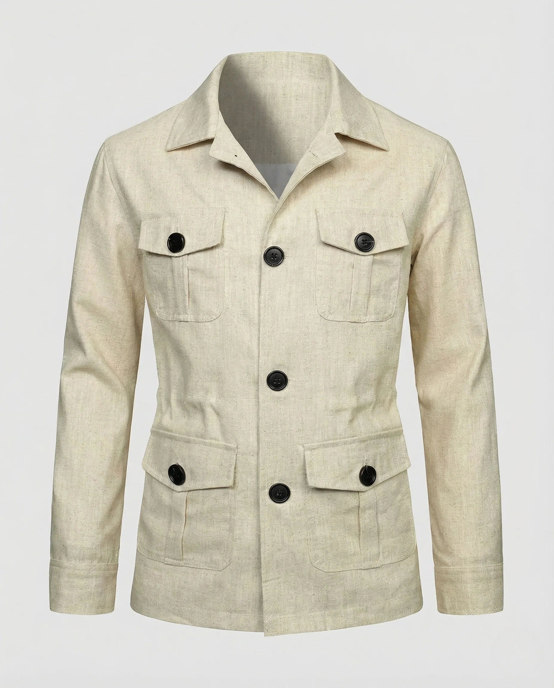 Herren Leinen Safarijacke Leicht mit Vier Pattentaschen - Image 5