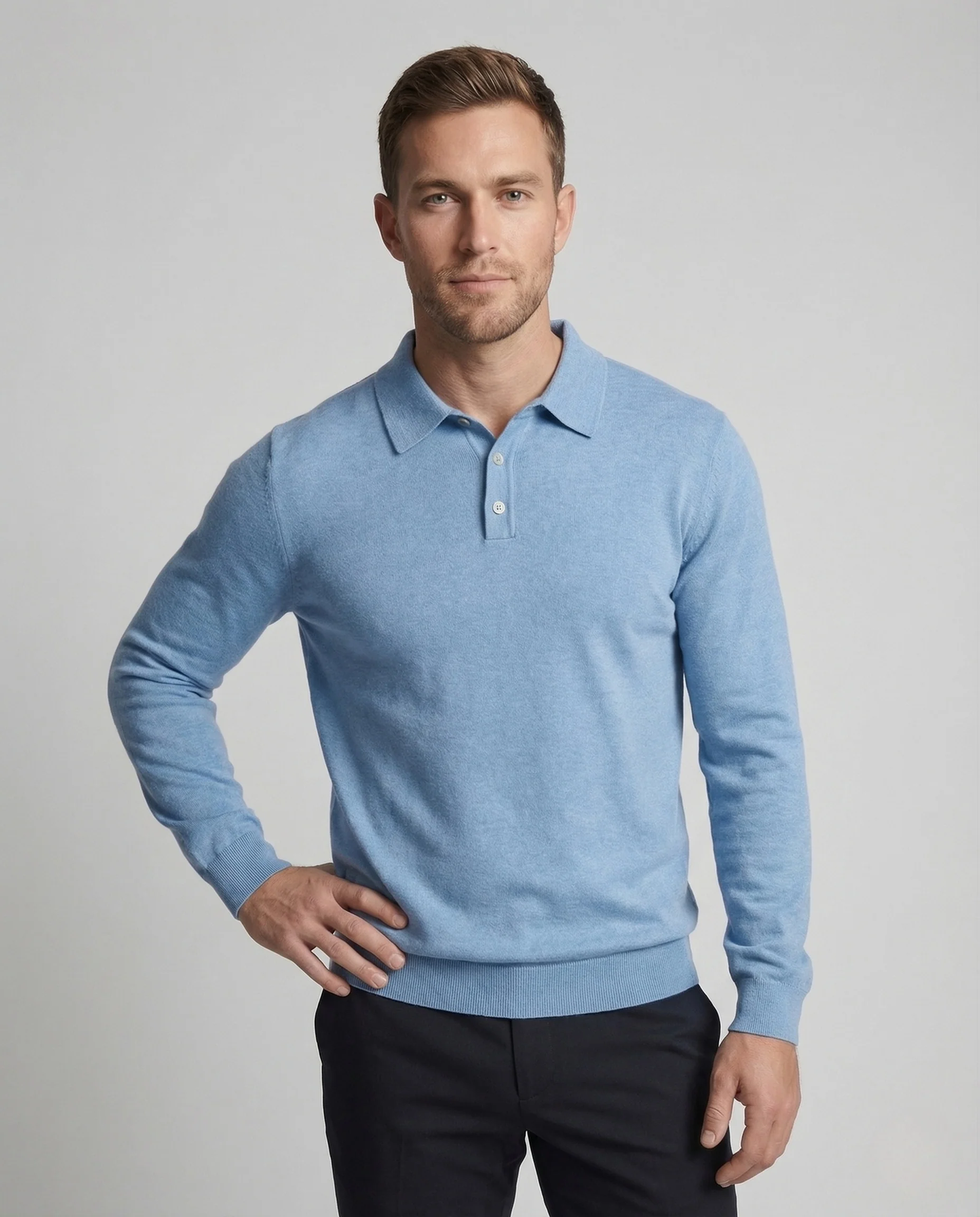 Herren Strick Polo Langarm mit Knopfleiste - Image 2