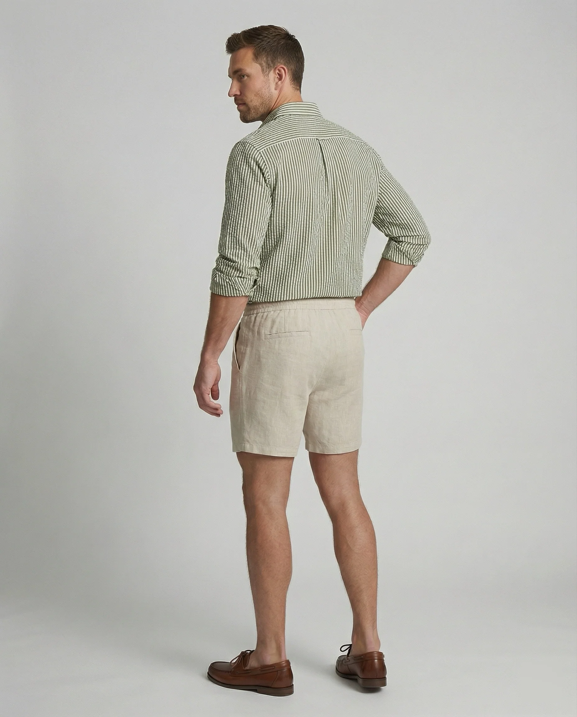 Herren Seersucker Langarmhemd Gestreift - Image 6