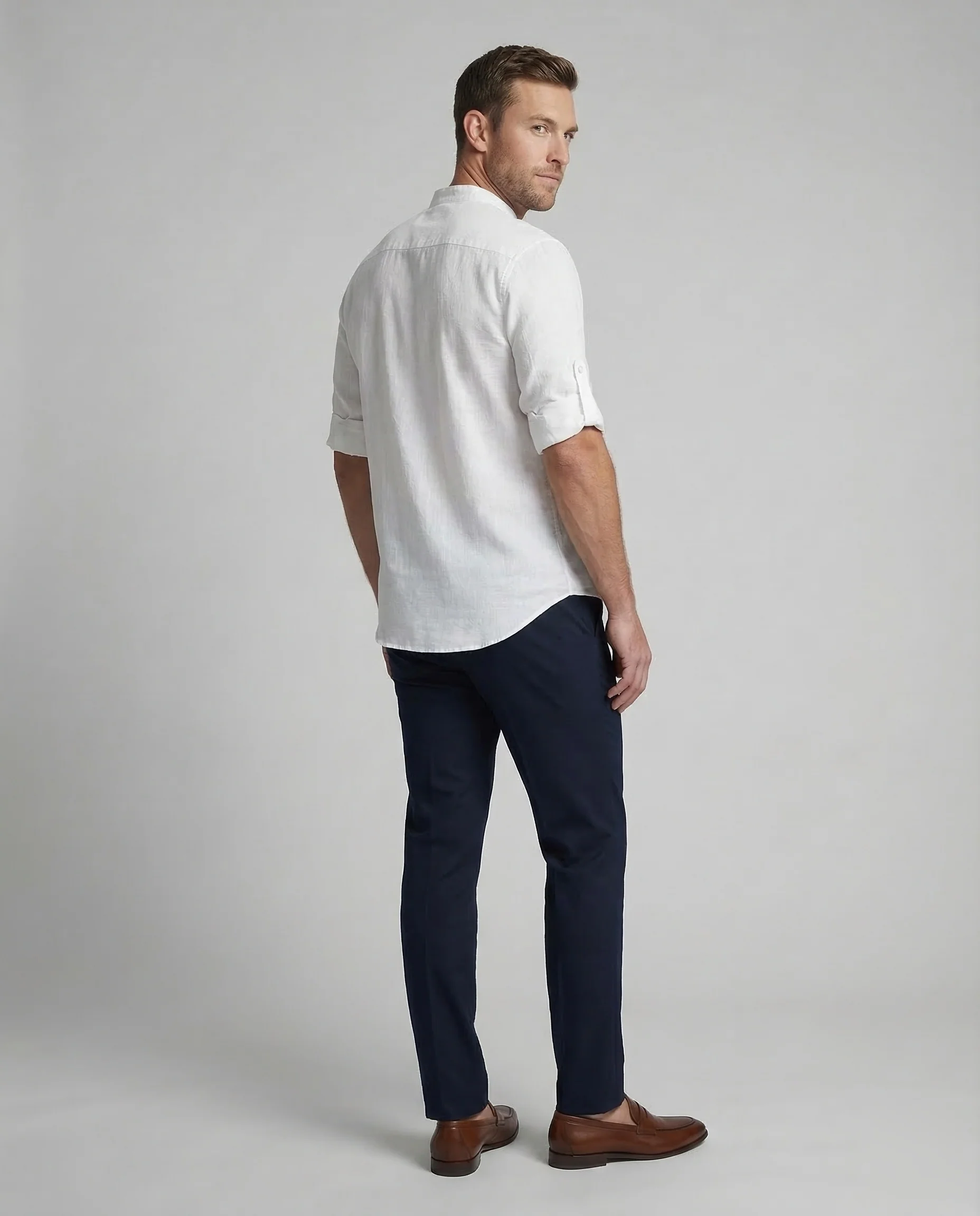 Herren Leinenhemd Stehkragen - Image 4