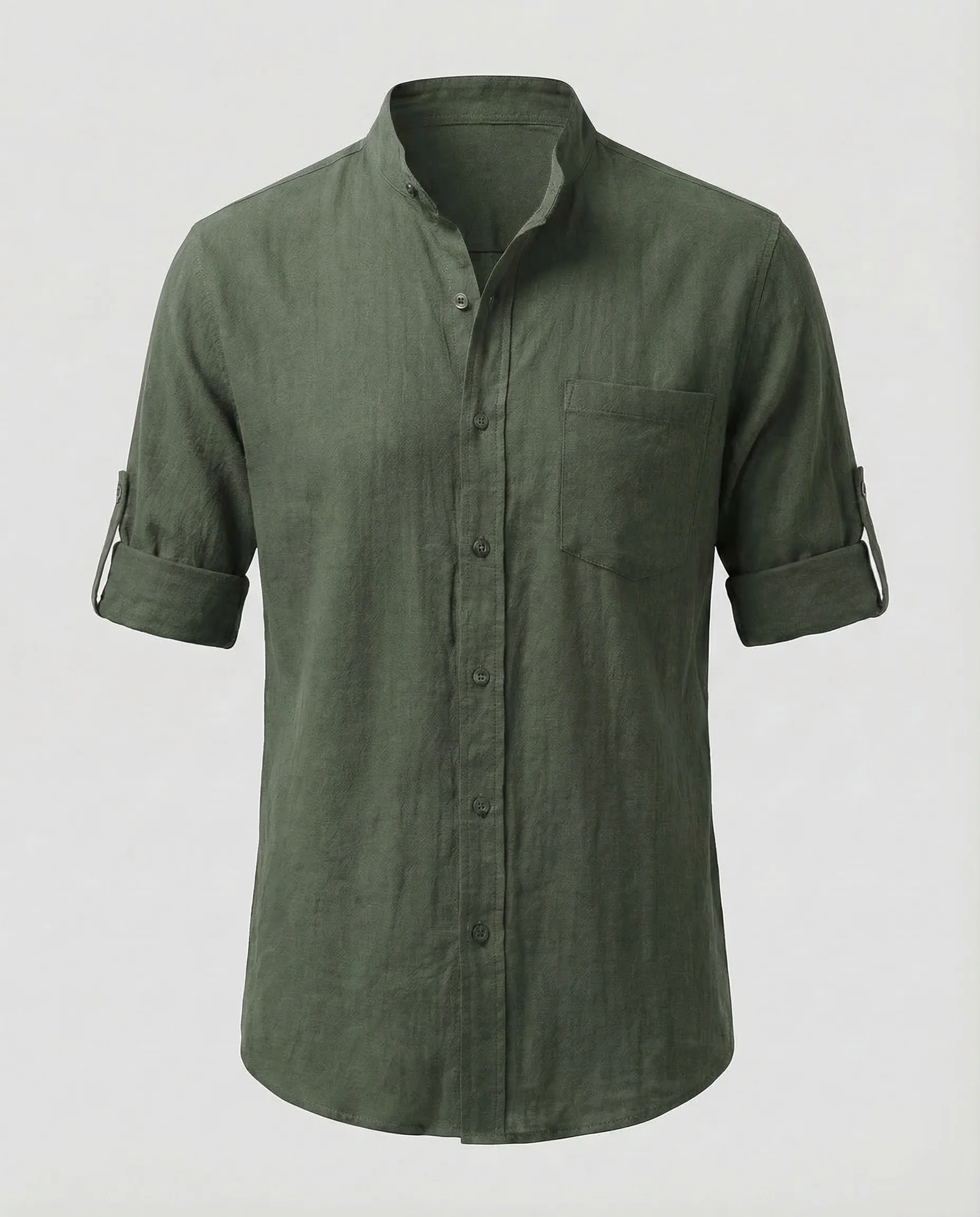 Herren Leinenhemd Stehkragen - Image 6