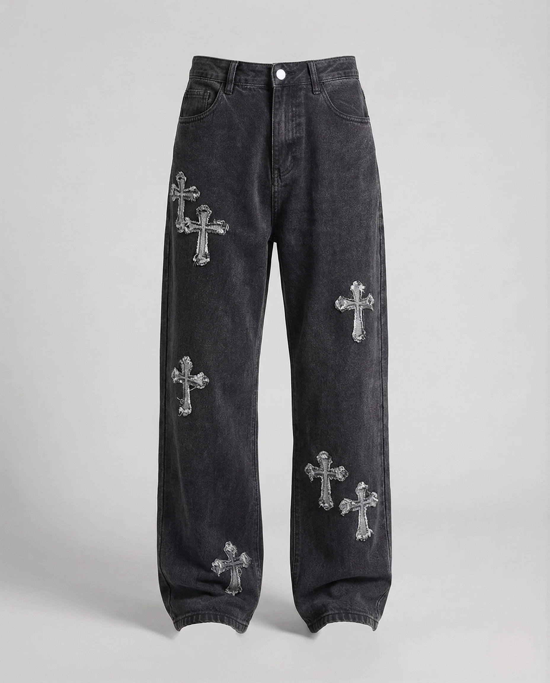 Herren Baggy Jeans mit Kreuz Applikationen Distressed Denim - Image 6