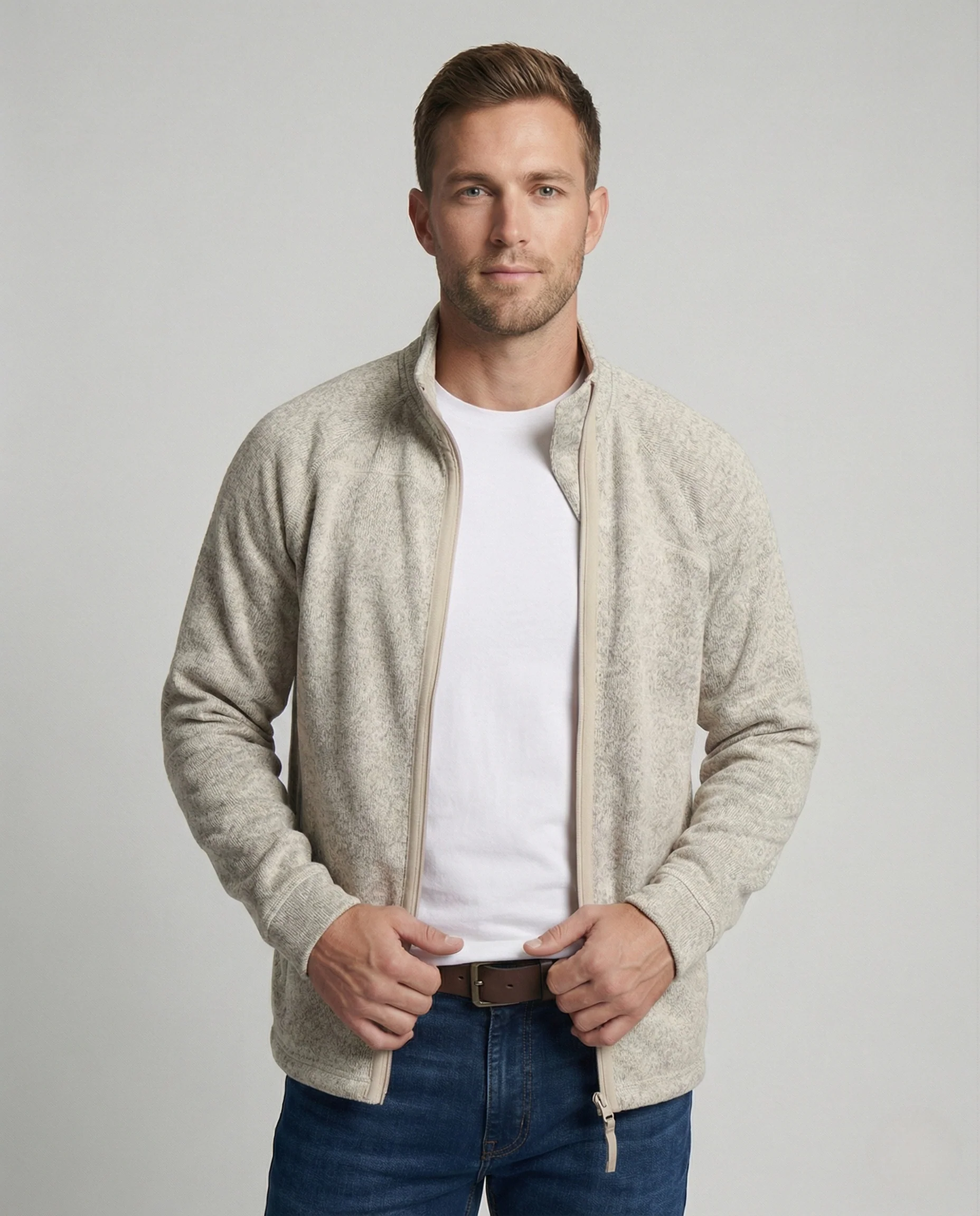 Herren Fleece-Zipjacke mit Stehkragen