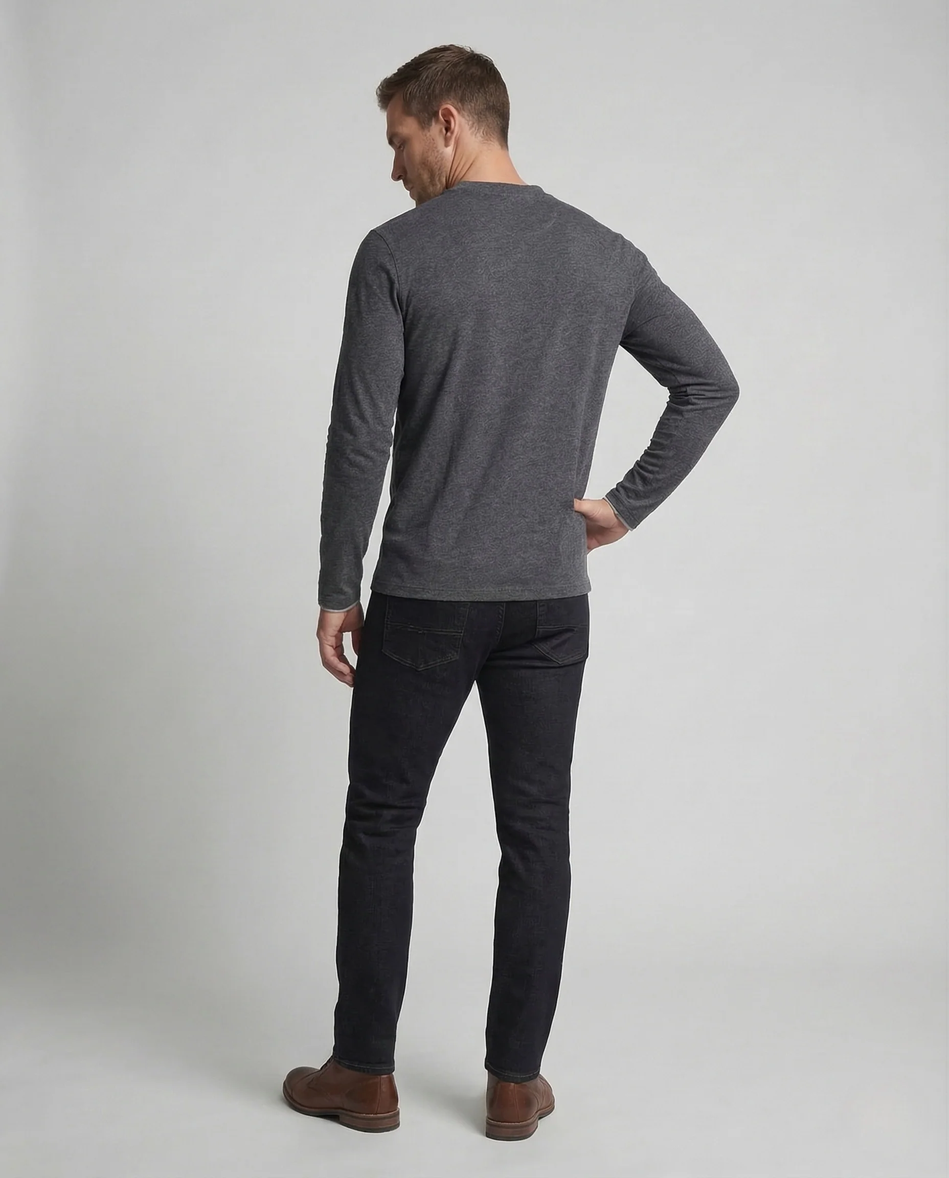 Herren Langarmshirt V Ausschnitt Knopfleiste - Image 4
