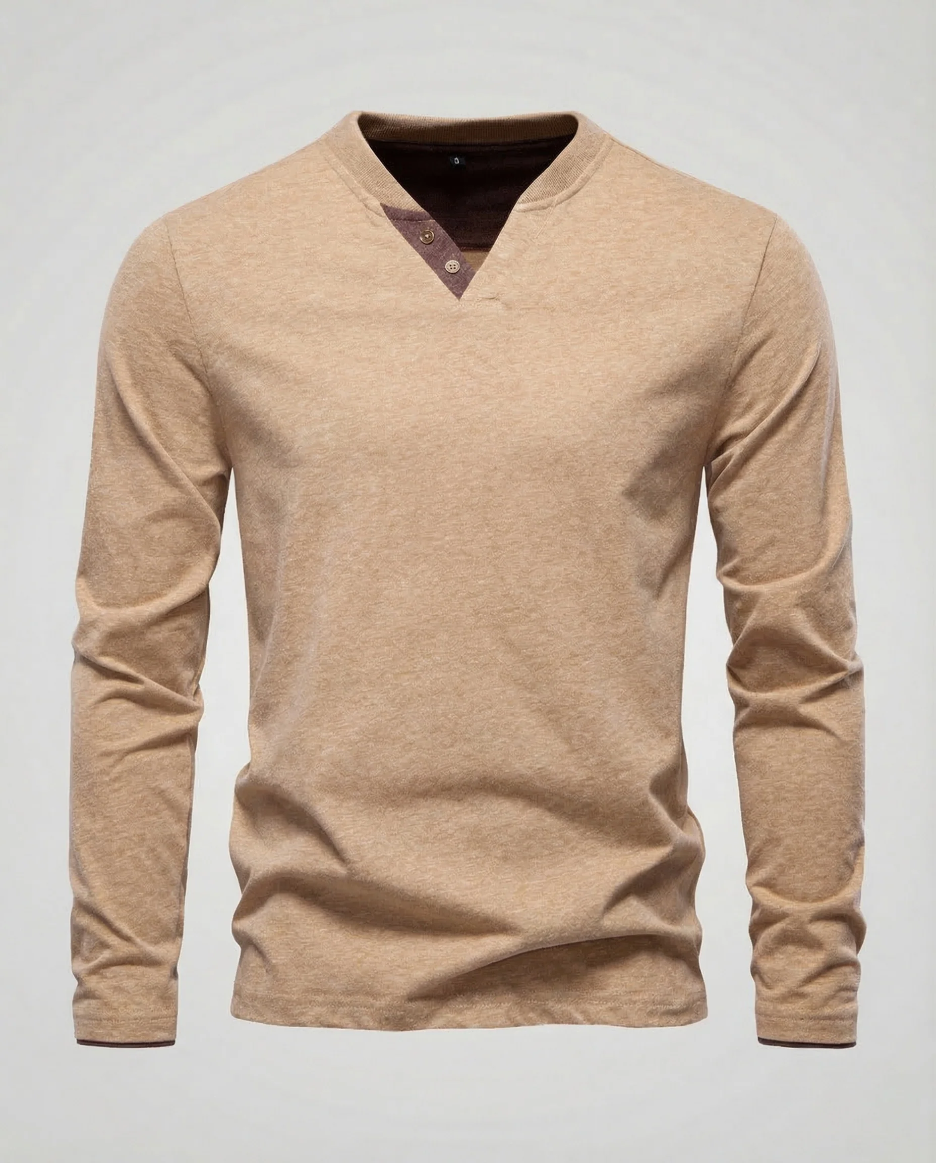 Herren Langarmshirt V Ausschnitt Knopfleiste - Image 6