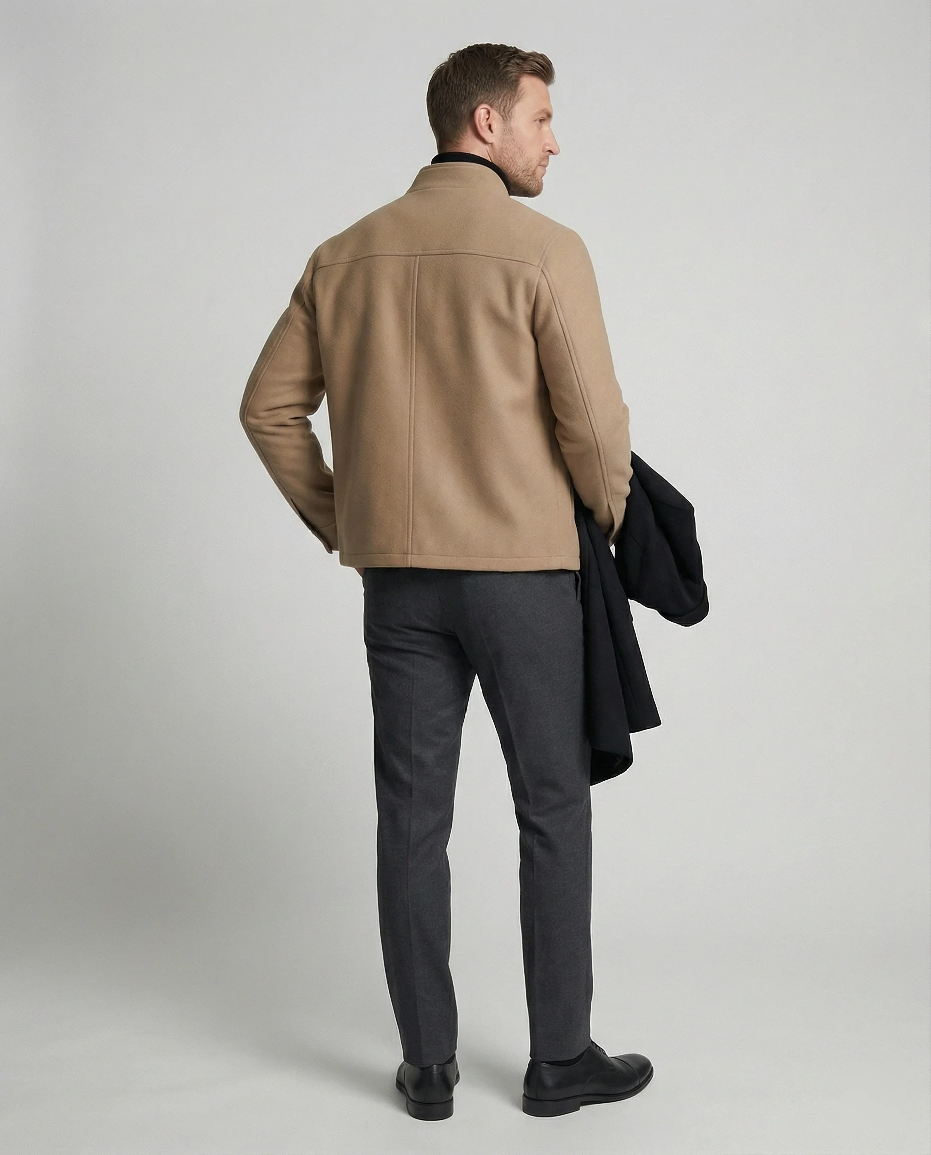 Minimalistischer Stehkragenmantel aus Wollmix mit verdecktem Verschluss und überschnittener Schulter Heidi-Mode - Image 2