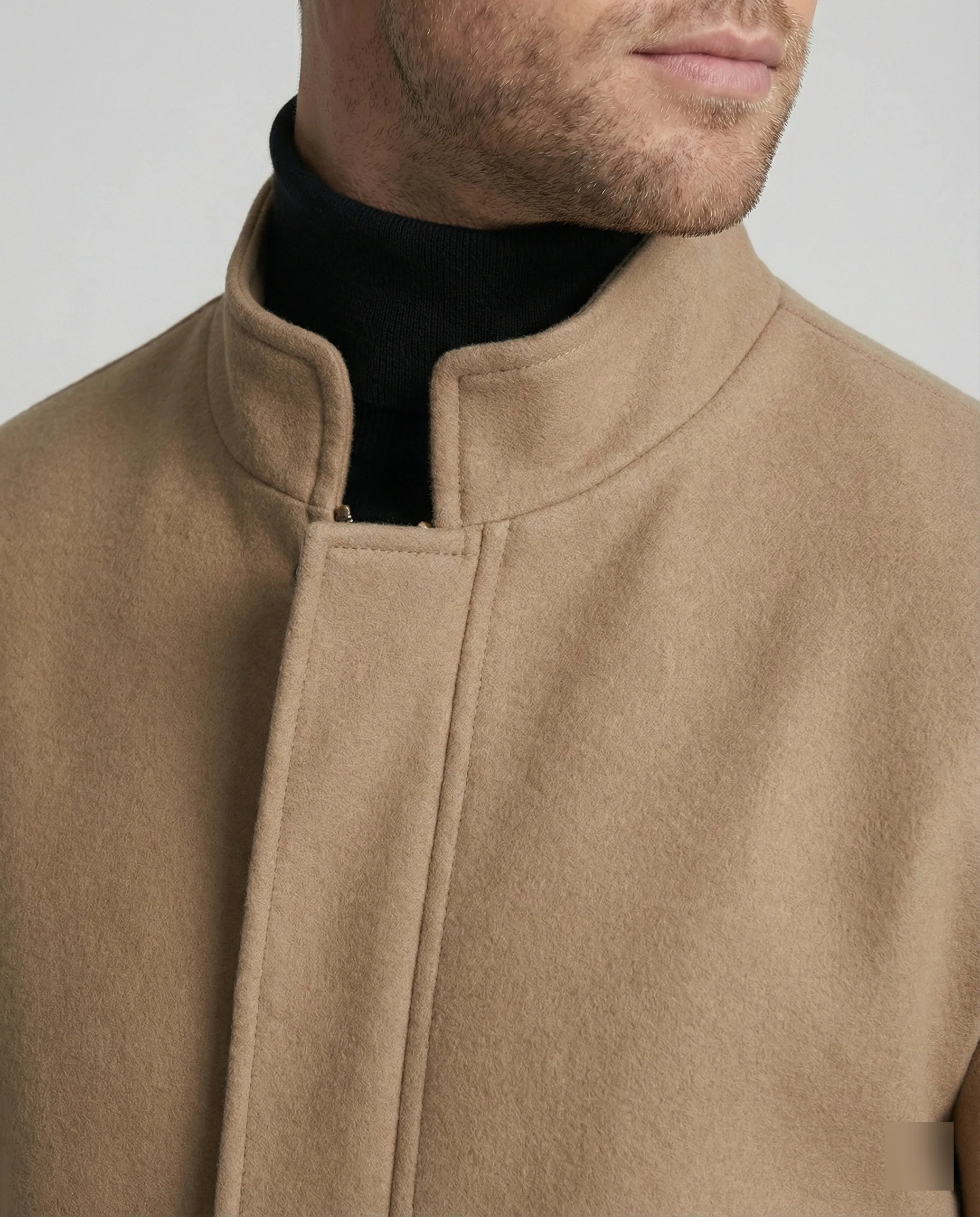 Minimalistischer Stehkragenmantel aus Wollmix mit verdecktem Verschluss und überschnittener Schulter Heidi-Mode - Image 5