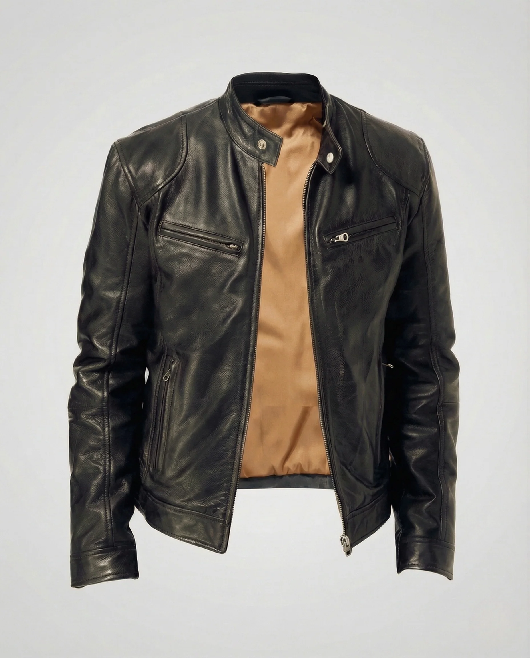 Herren Leder Racerjacke Stehkragen - Image 6