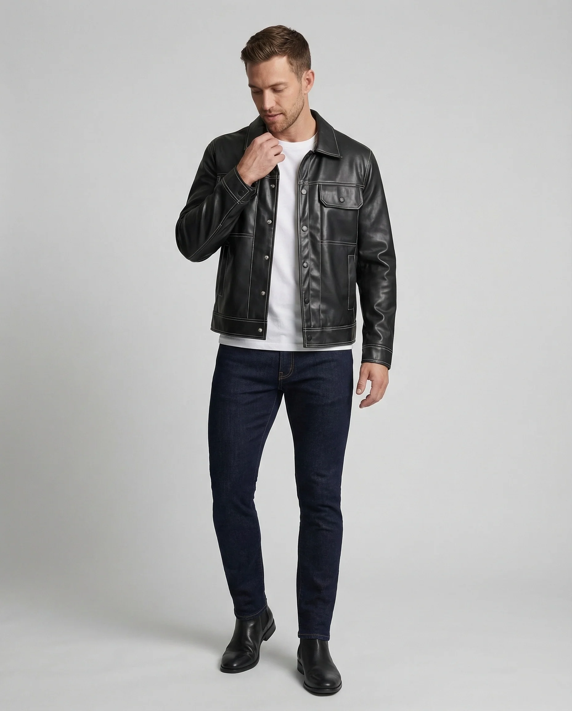 Herren Overshirt Jacke Lederoptik - Image 4