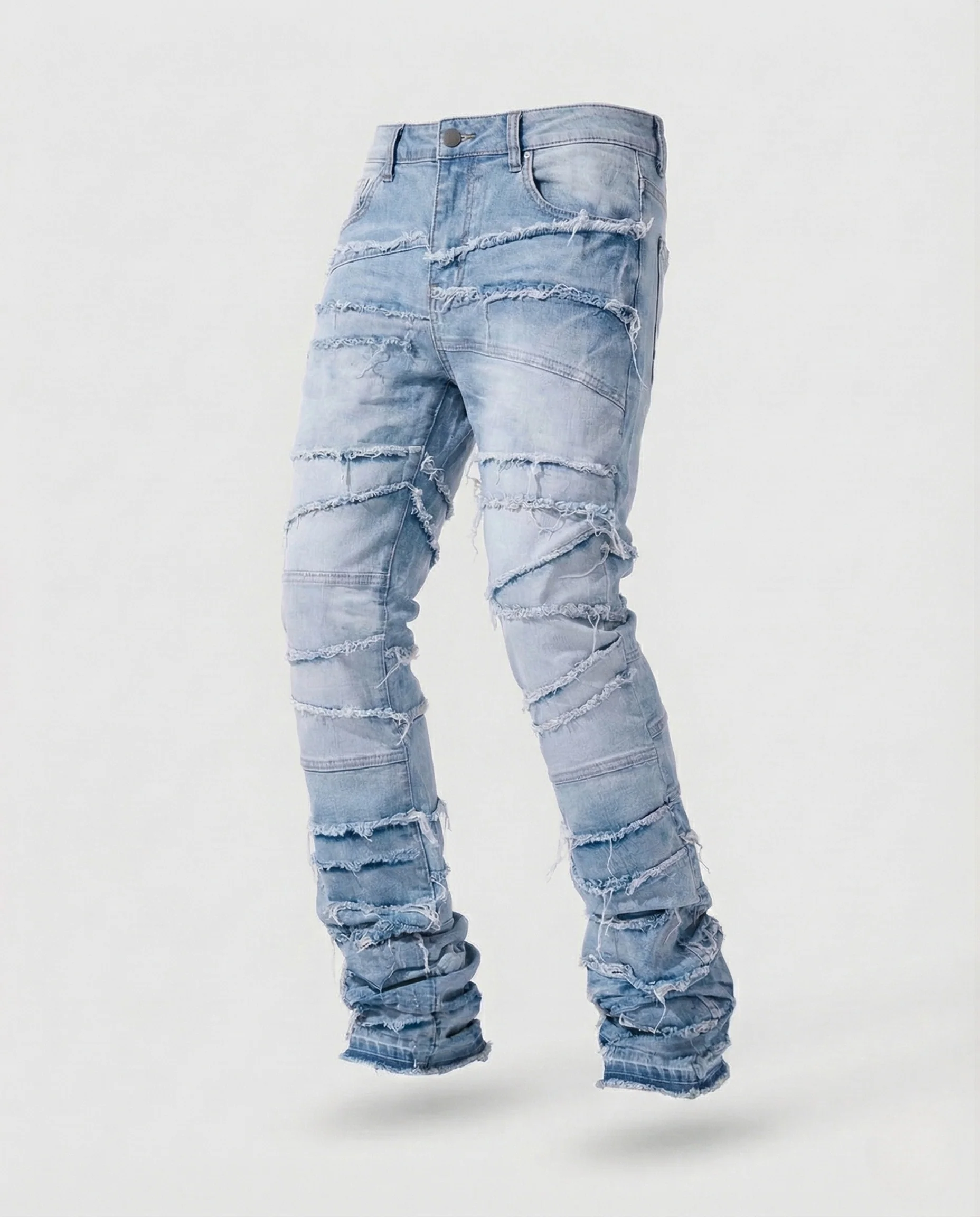 Herren Patchwork Jeans mit Fransen und schmal zulaufendem Bein - Image 5