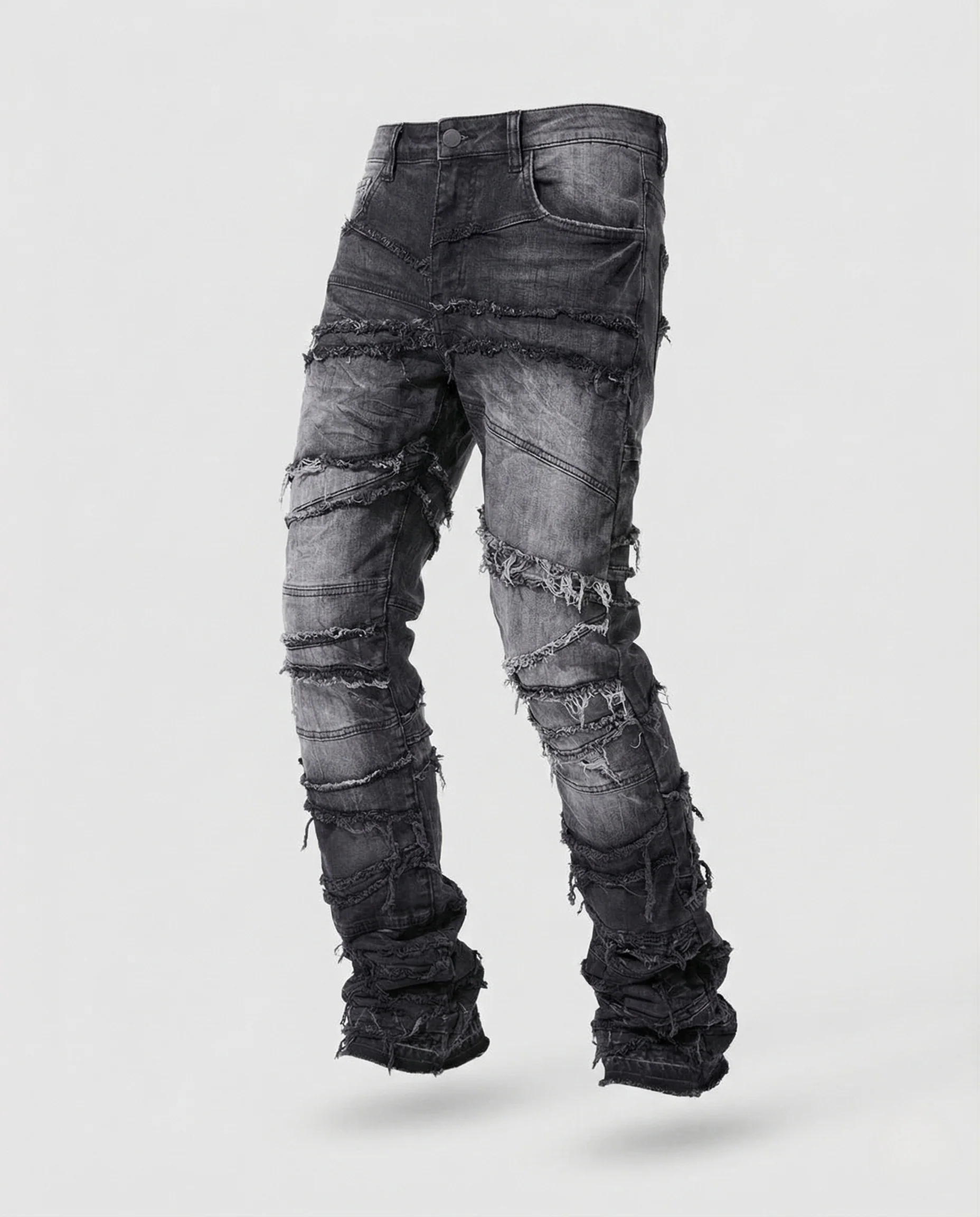 Herren Patchwork Jeans mit Fransen und schmal zulaufendem Bein - Image 6