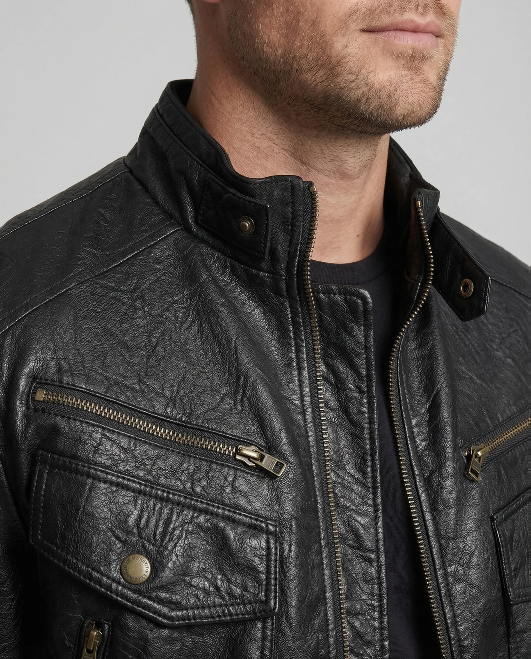 Herren Lederimitat Pilotenjacke Stehkragen - Image 3