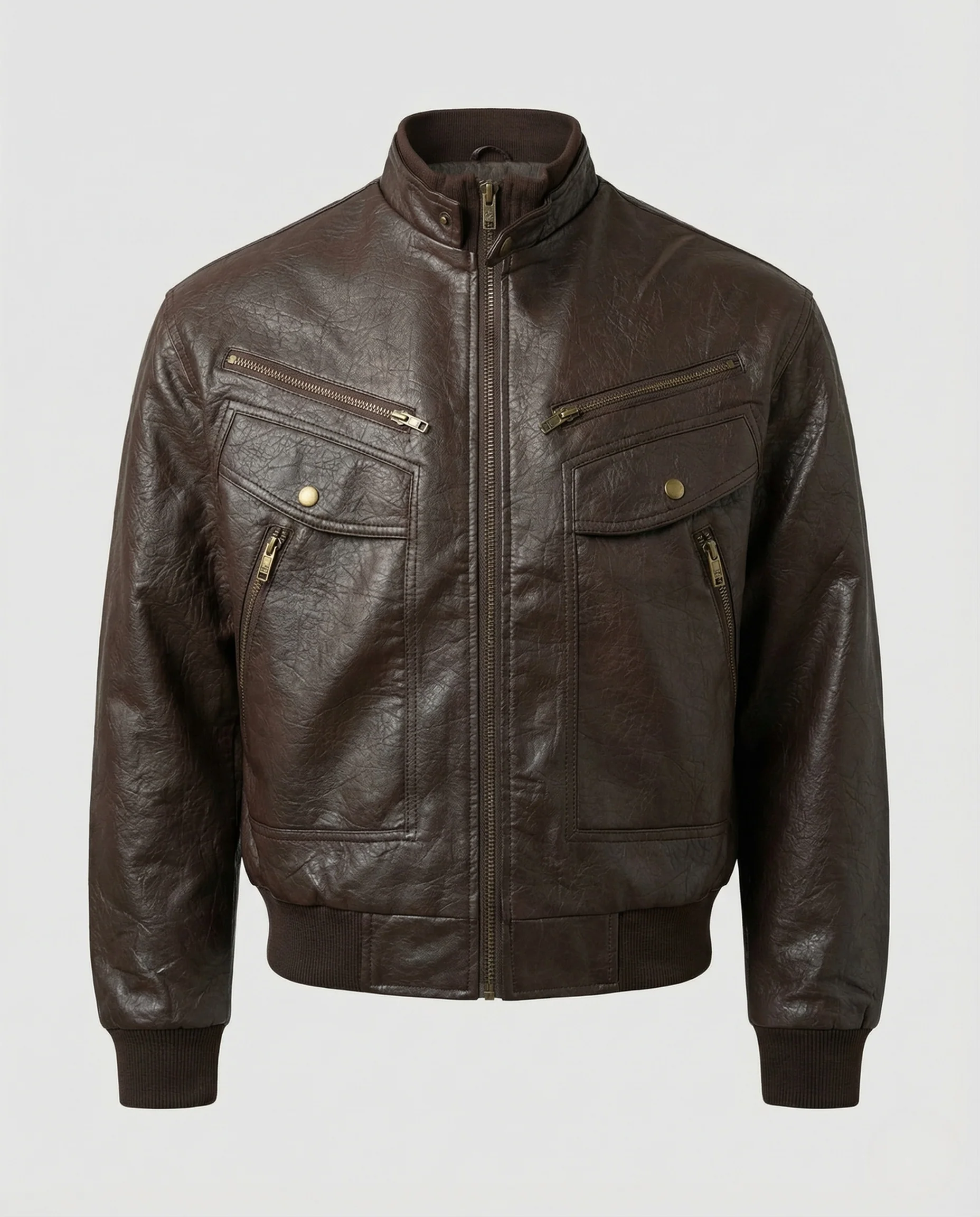 Herren Lederimitat Pilotenjacke Stehkragen - Image 5