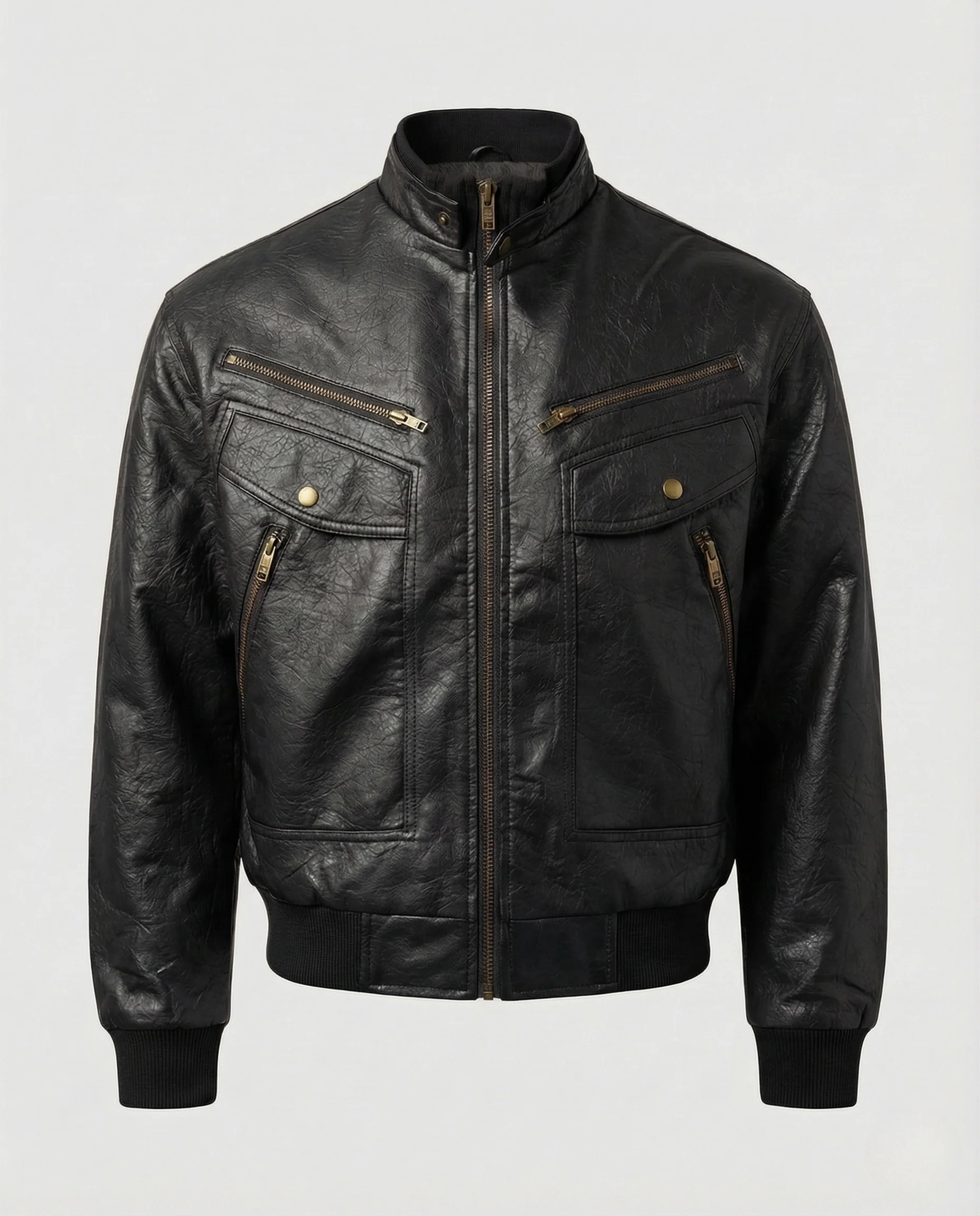 Herren Lederimitat Pilotenjacke Stehkragen - Image 6
