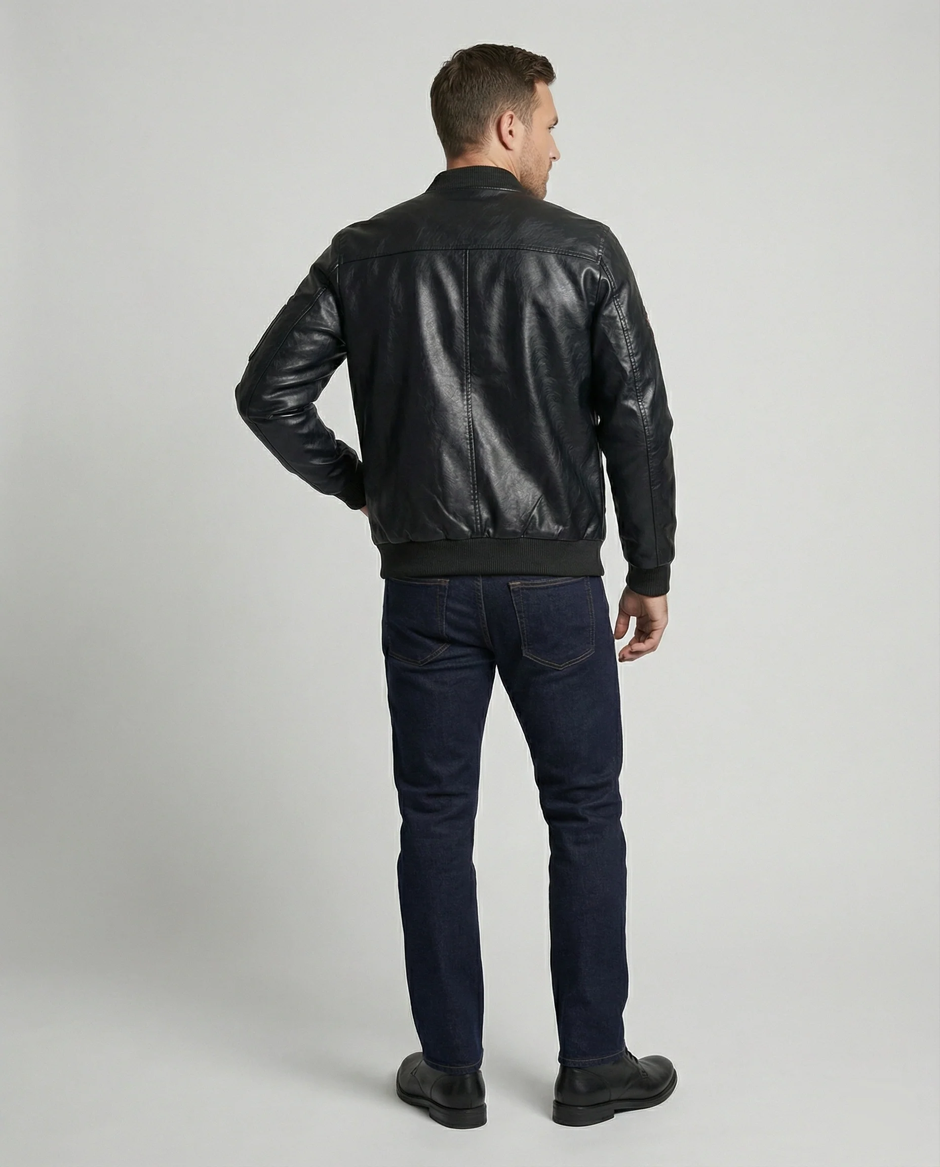 Herren Bomberjacke Kunstleder Pilotenstil - Image 2