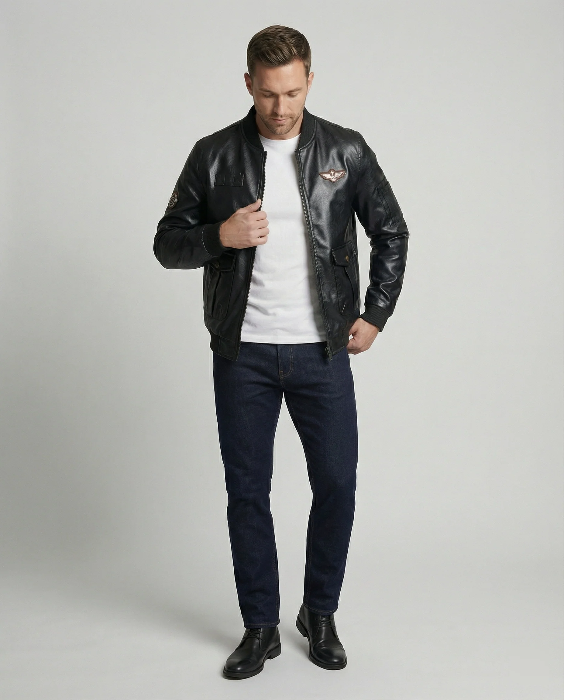 Herren Bomberjacke Kunstleder Pilotenstil - Image 4