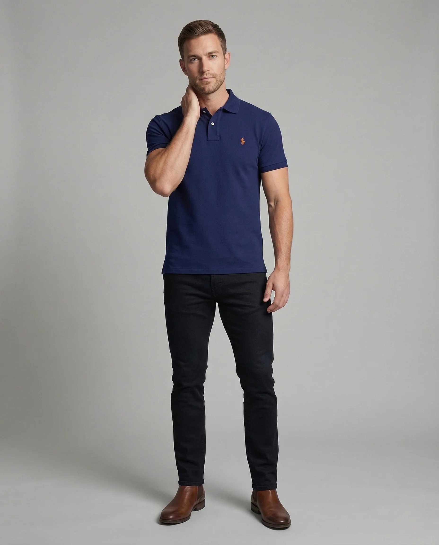 Herren Piqué Poloshirt mit verdeckter Knopfleiste und Mesh Struktur - Image 2