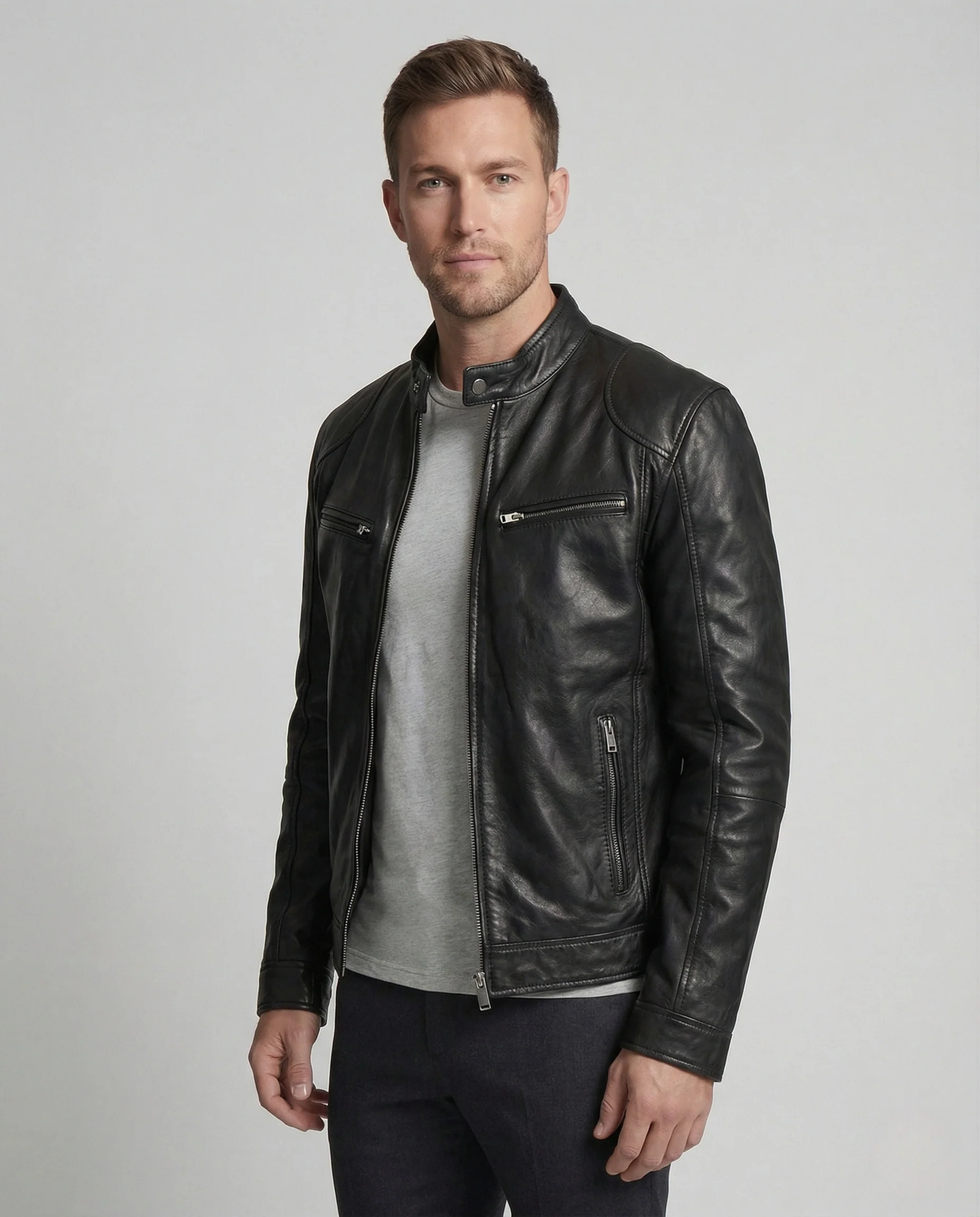 Herren Racer Lederjacke