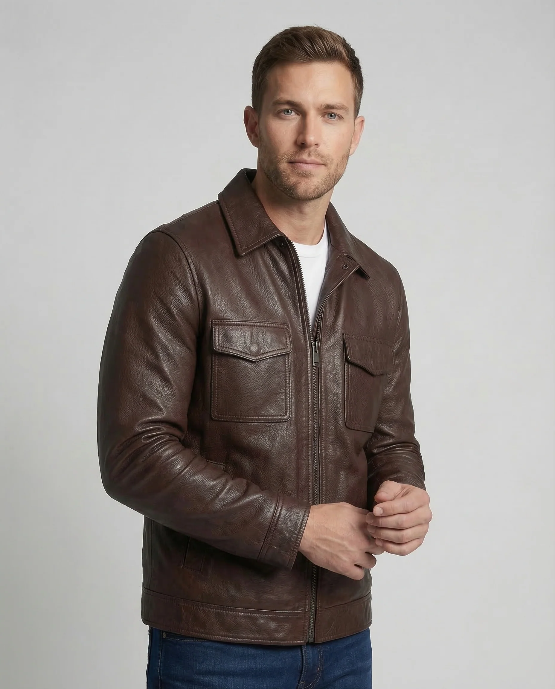 Herren Lederjacke mit Hemdkragen - Image 2