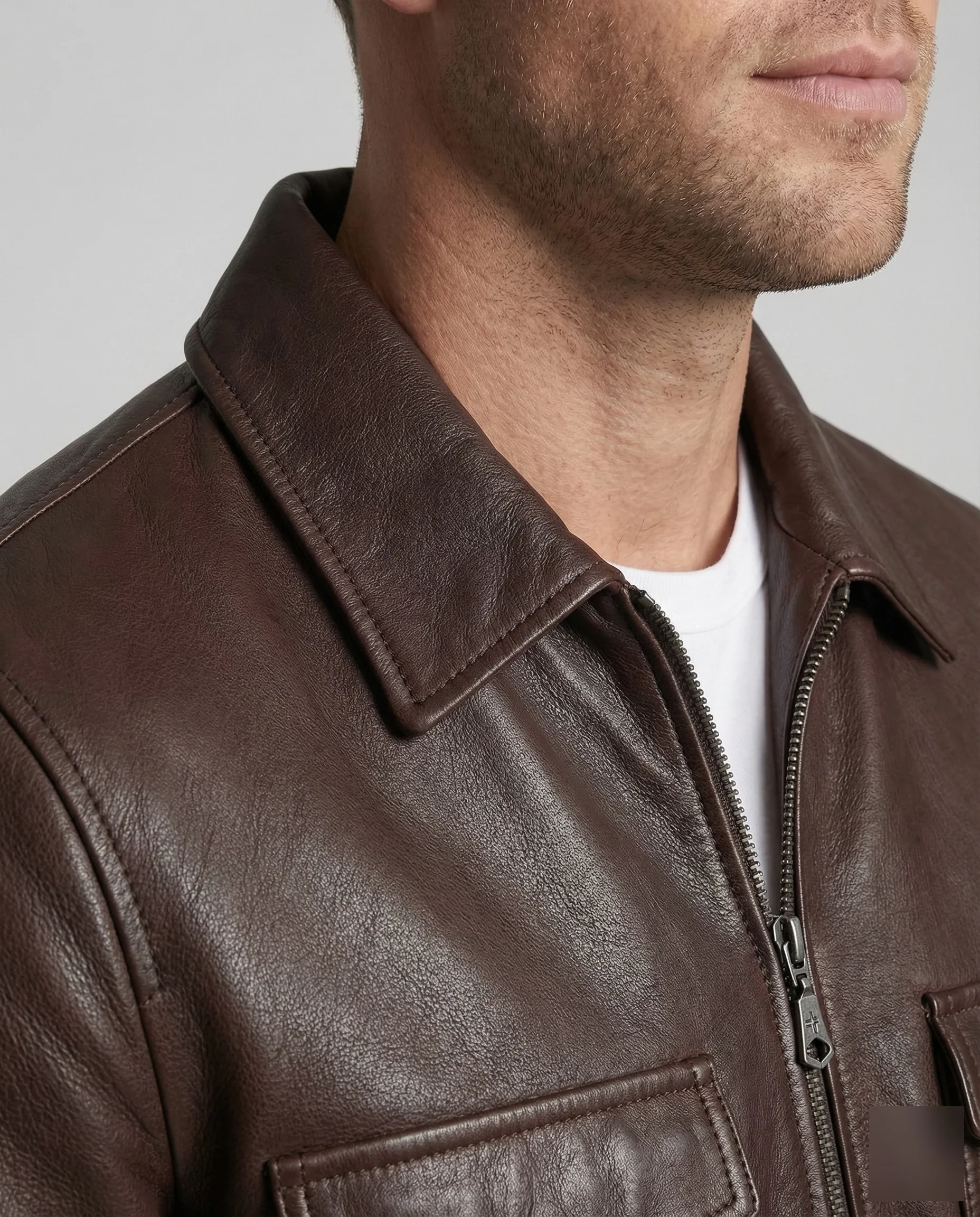 Herren Lederjacke mit Hemdkragen - Image 3