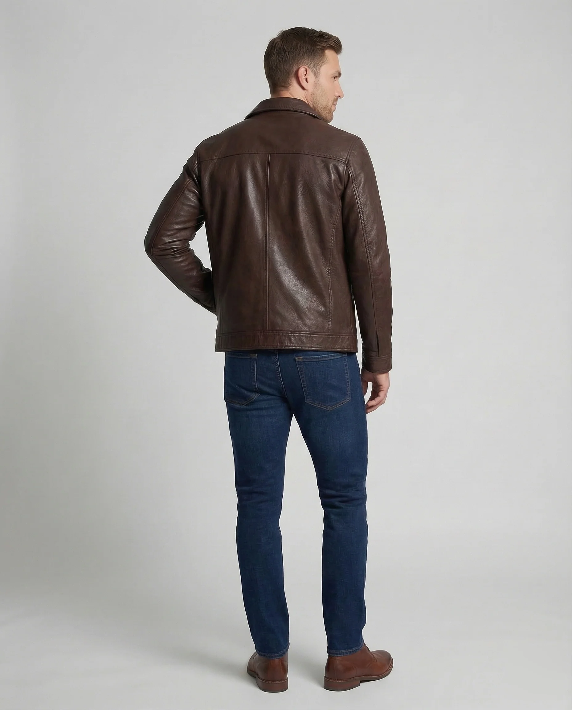 Herren Lederjacke mit Hemdkragen - Image 4