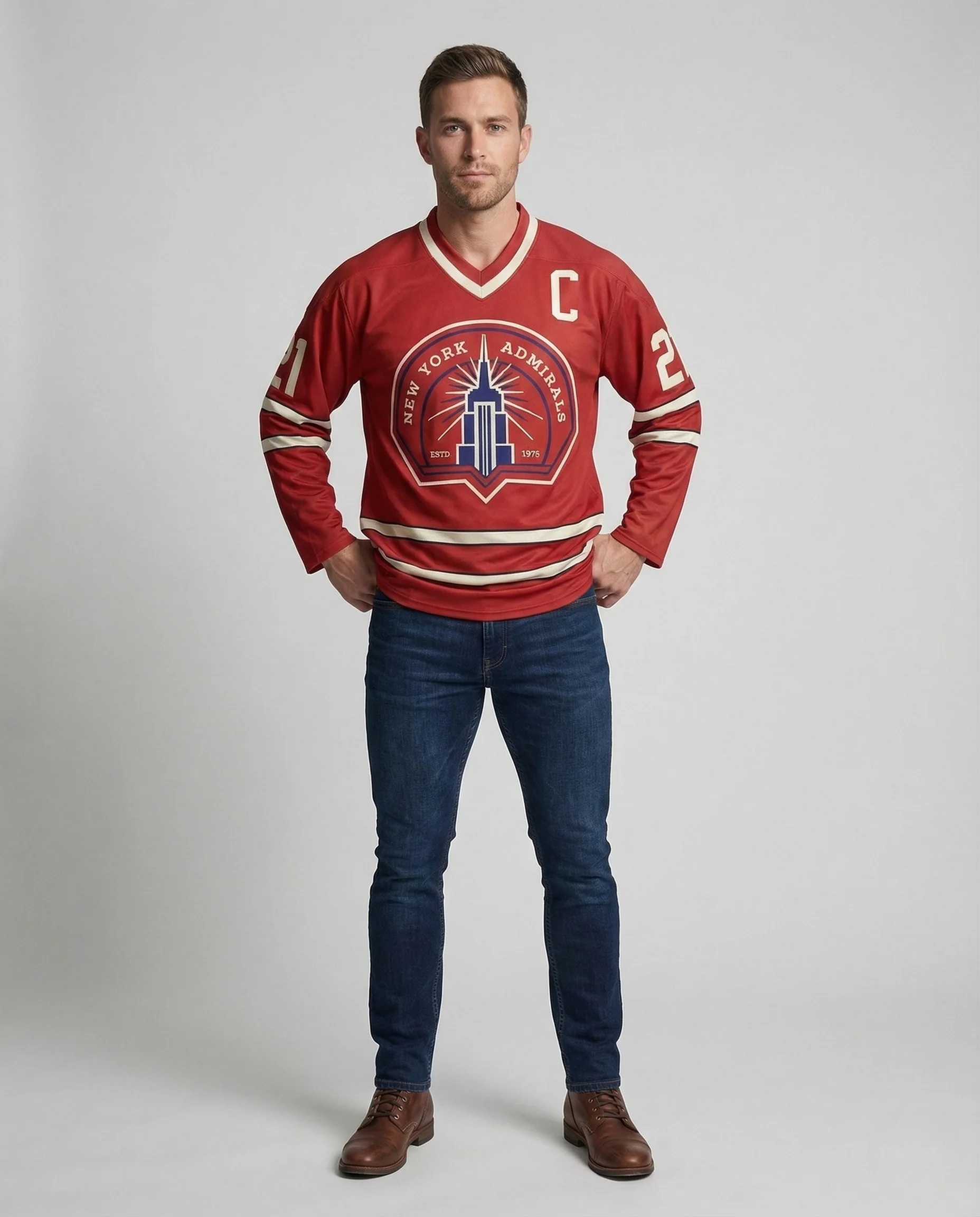 Herren Retro Eishockeytrikot mit gesticktem Emblem