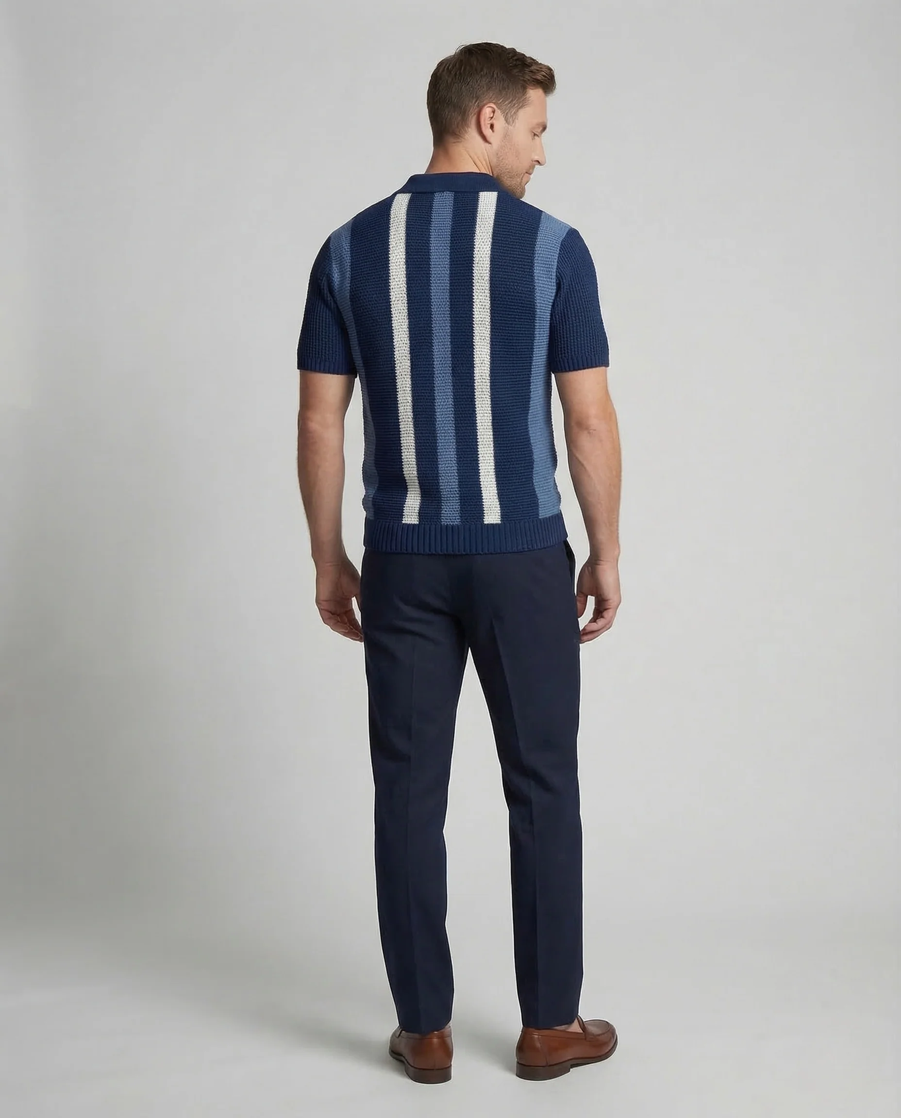 Herren Strick Polo Retro Streifen - Image 4