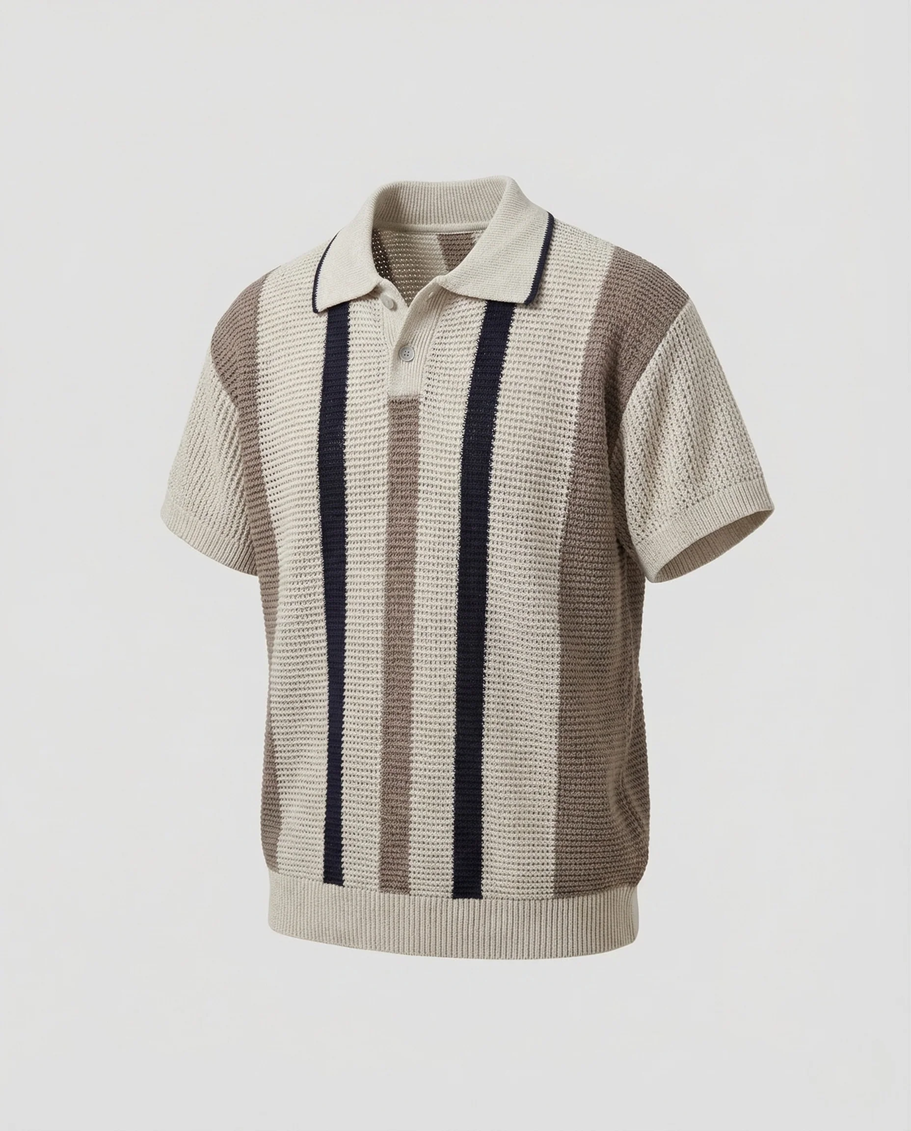 Herren Strick Polo Retro Streifen - Image 5