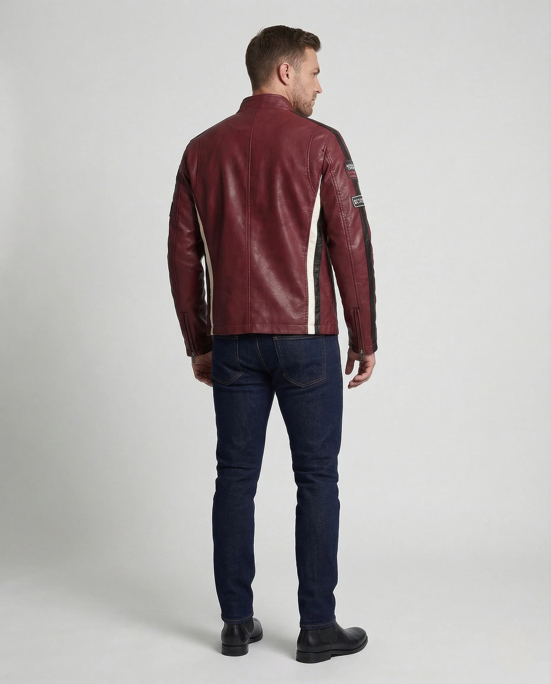 Herren Racing Motorradblouson mit Logo Patches - Image 4