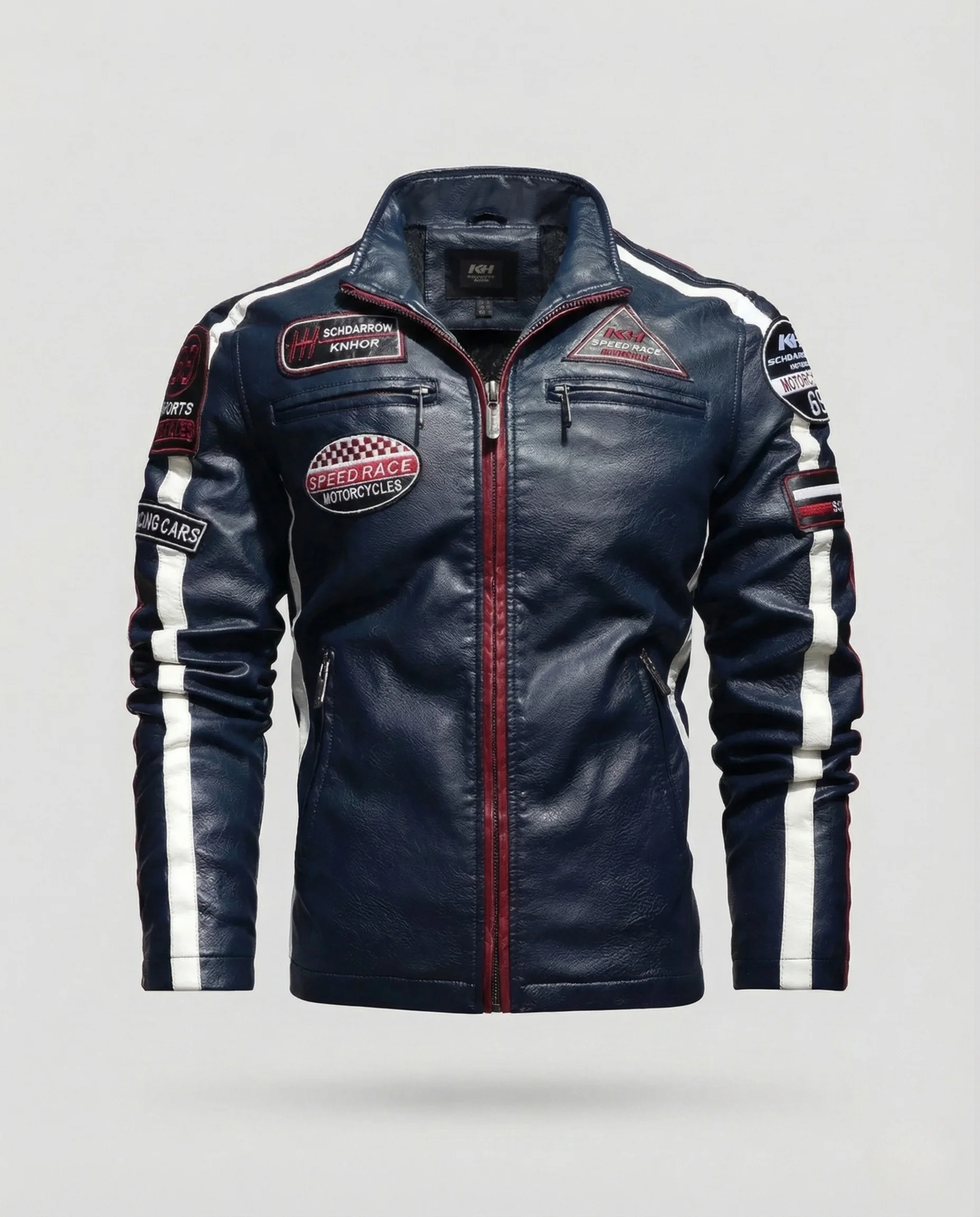 Herren Racing Motorradblouson mit Logo Patches - Image 6