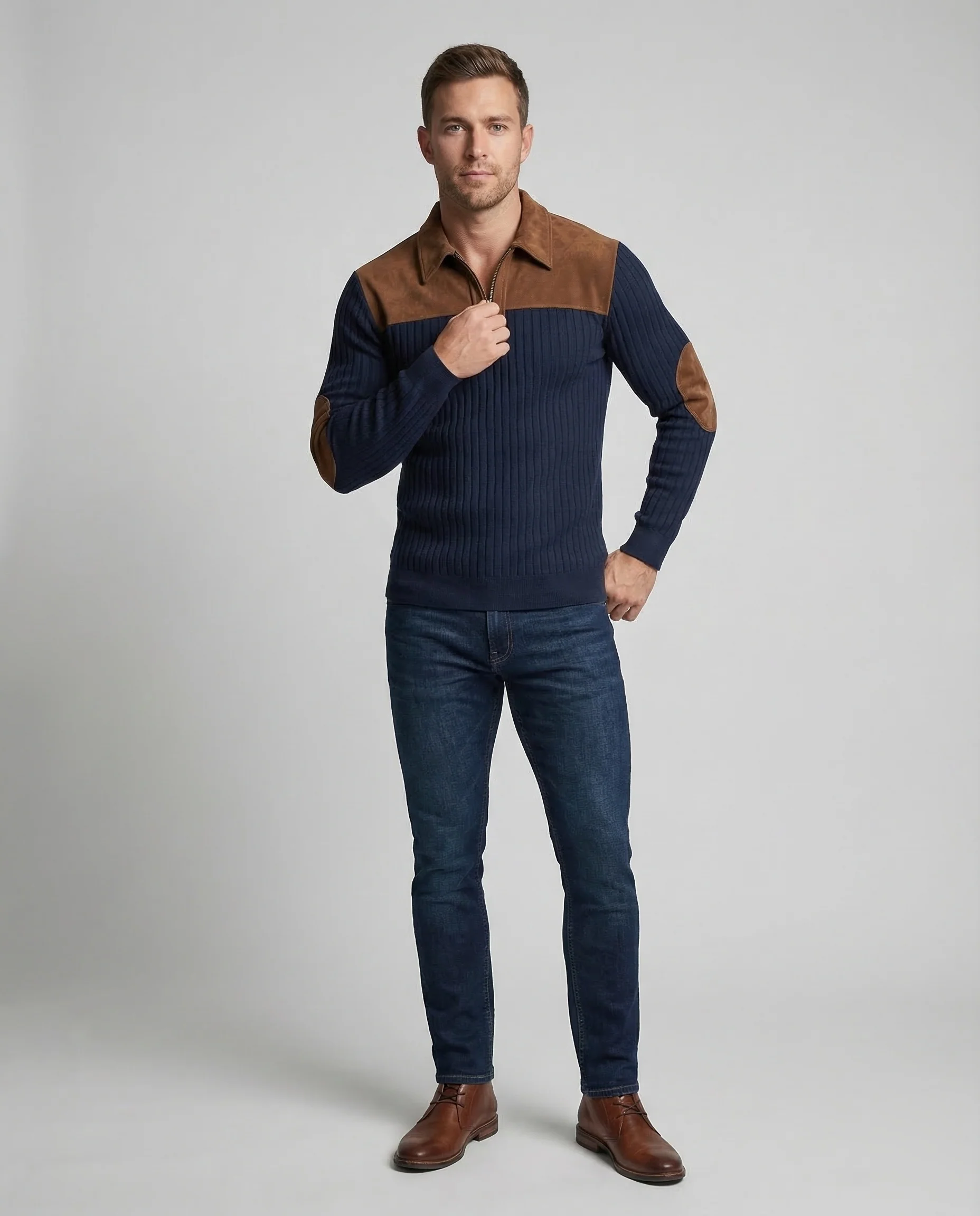 Herren Strickpullover Halbzip
