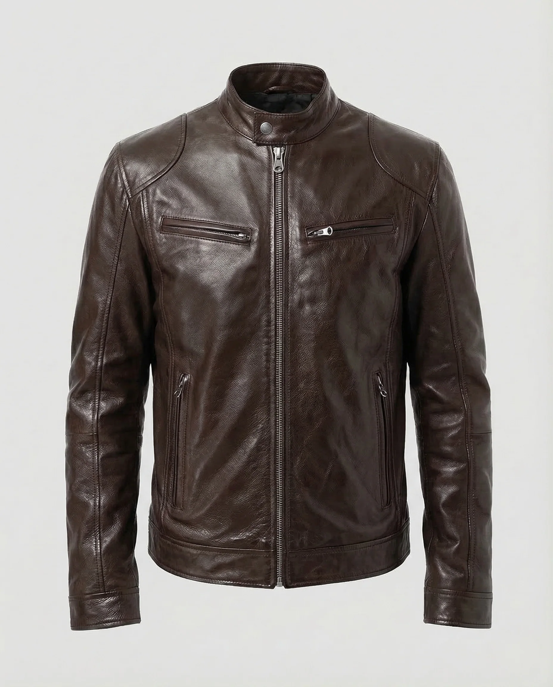 Herren Lederjacke Bikerstil Stehkragen - Image 6